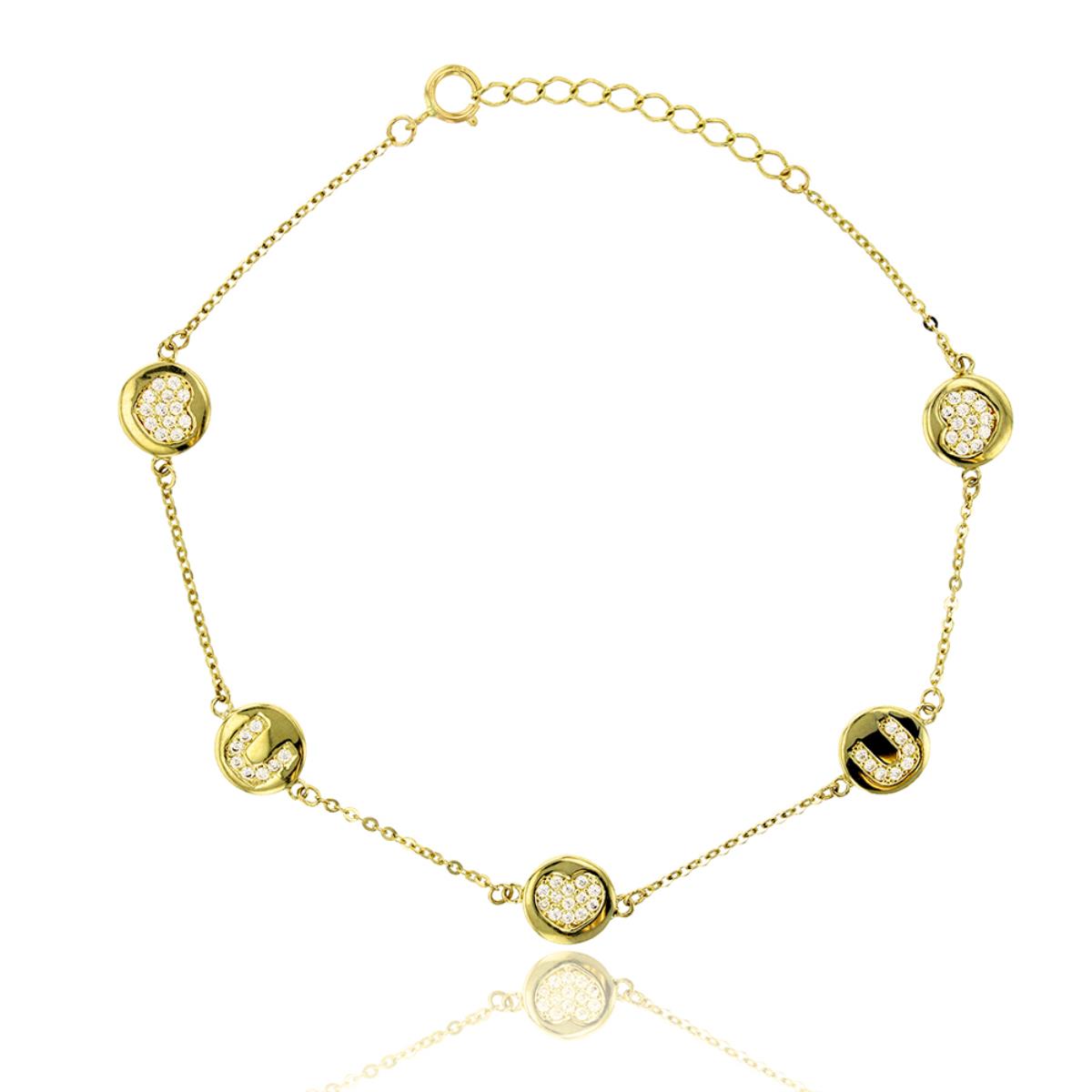 14K Yellow Gold Micropave LOVE U Circle Charm 6.75+1" Bracelet