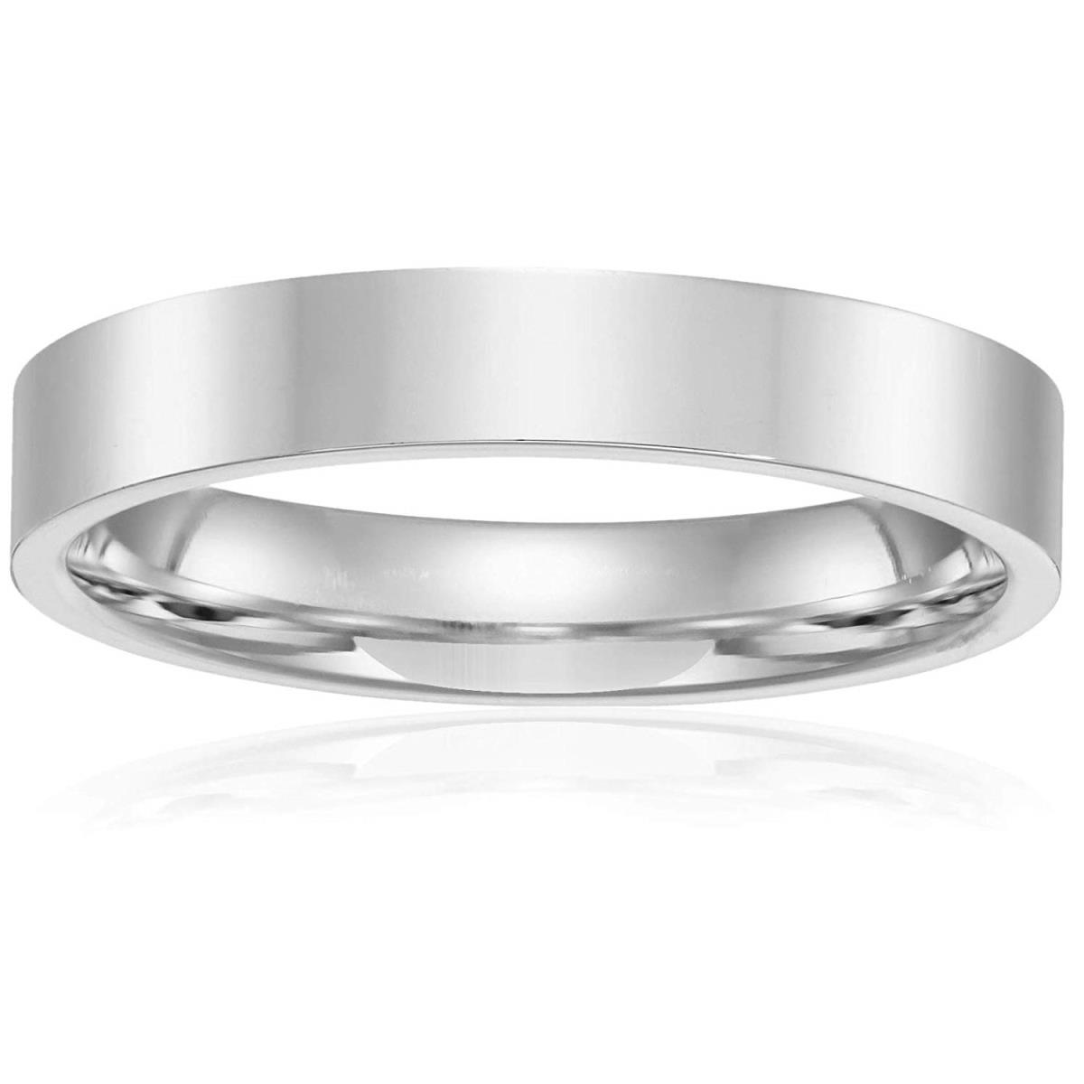 14K White Gold 4mm Polished Flat Comfort Feel Plain Wedding Band