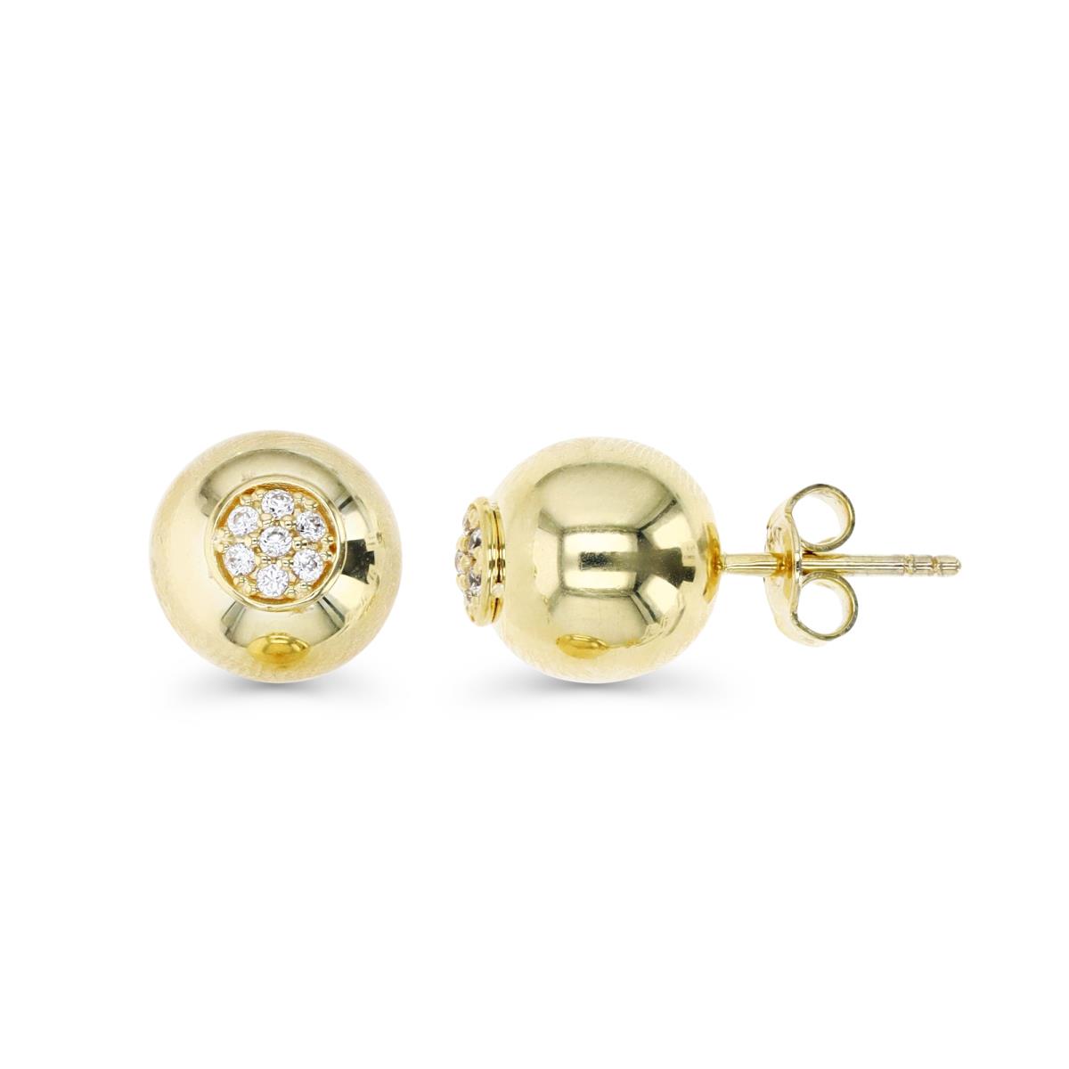 14K Gold Yellow 10MM Polished White CZ Ball Stud Earring