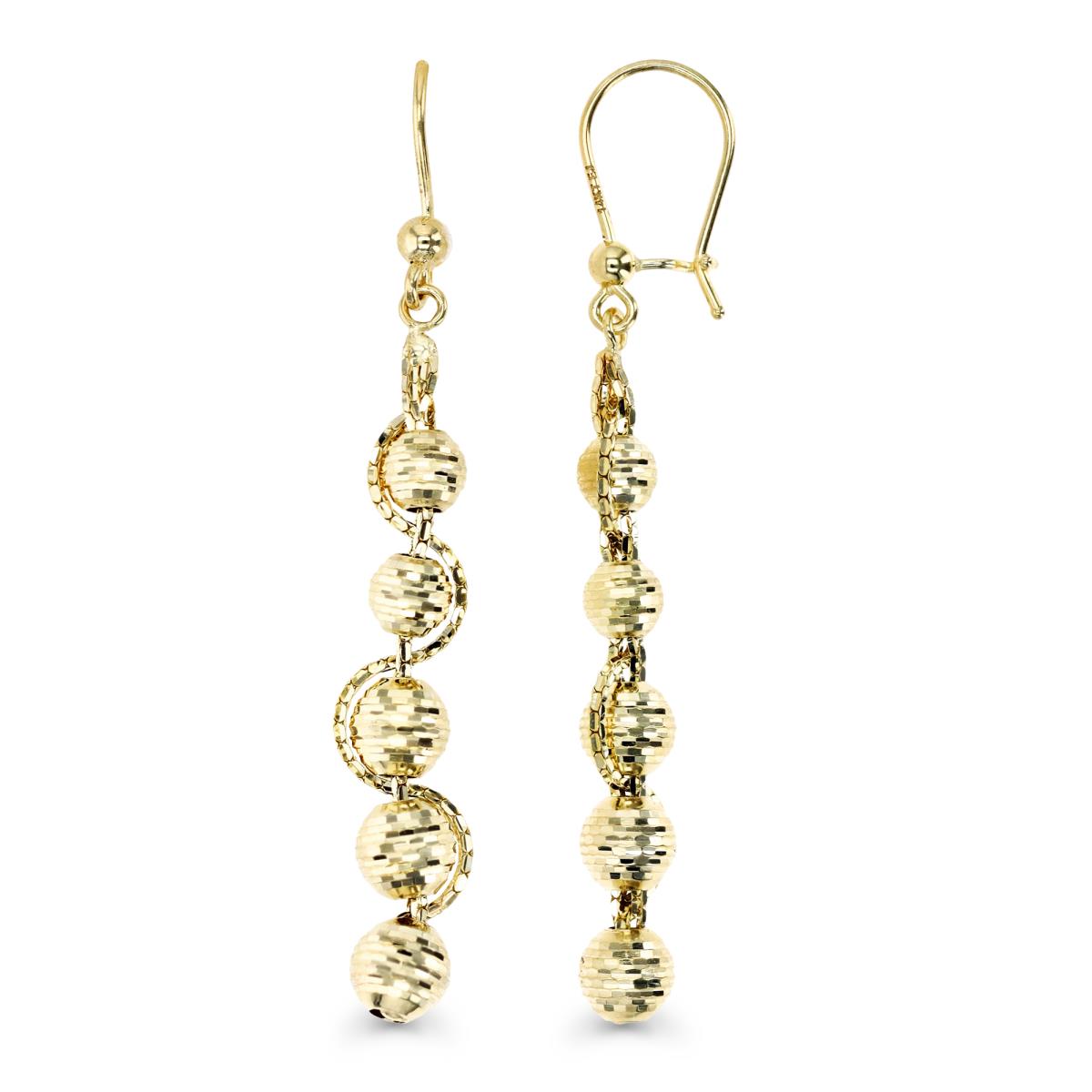 14K Gold Yellow  Chain and Diamond Cut Beads Dangling Kidney Wire Earring