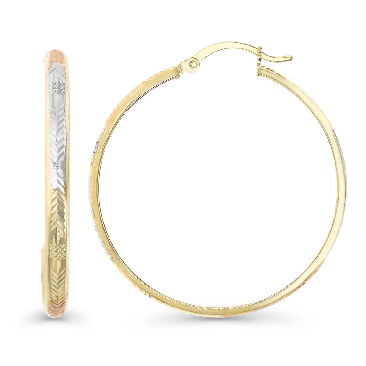 14K Gold Yellow Tricolor 30MM Diamond Cut Hoop Earring