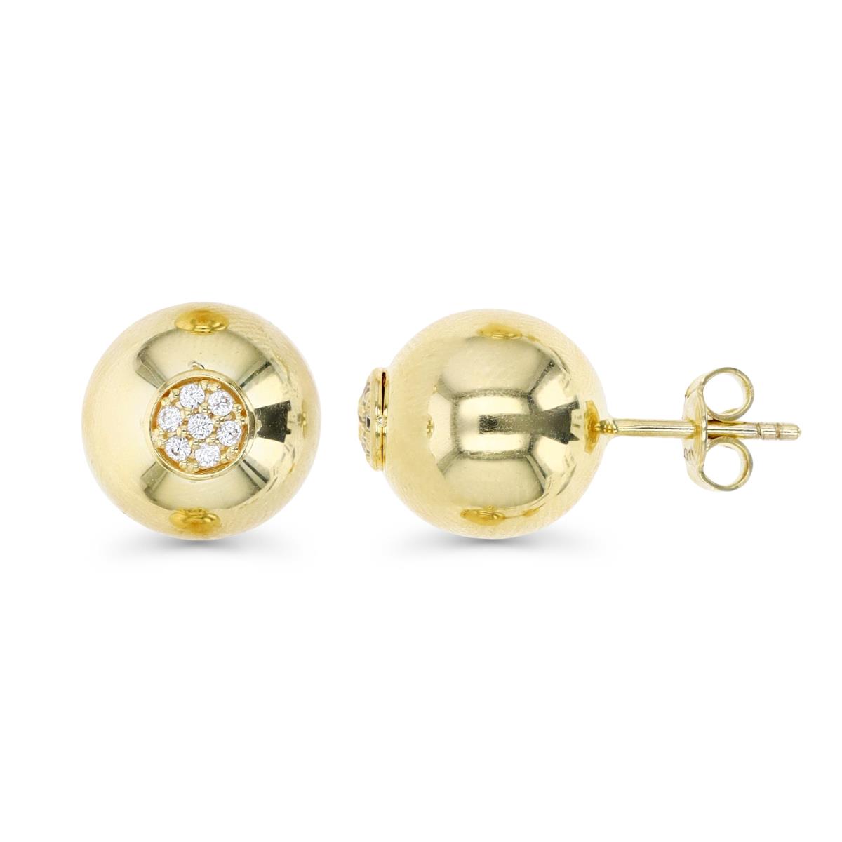 14K Gold Yellow 12MM Polished White CZ Ball Stud Earring