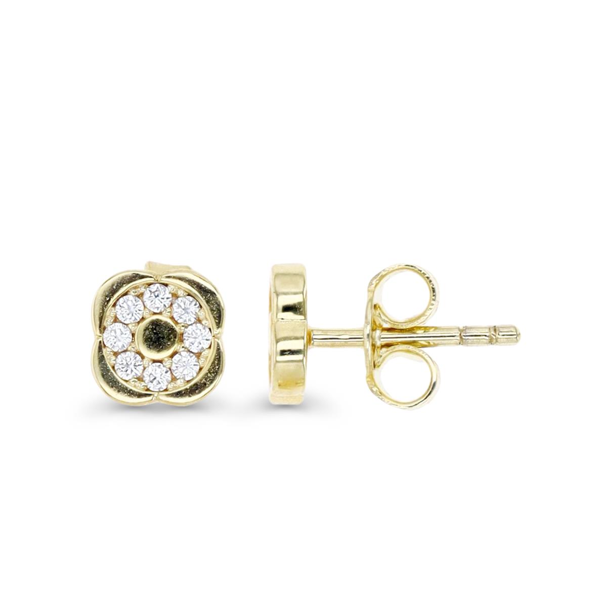 14K Gold Yellow 6MM Polished White CZ Flower Stud Earring