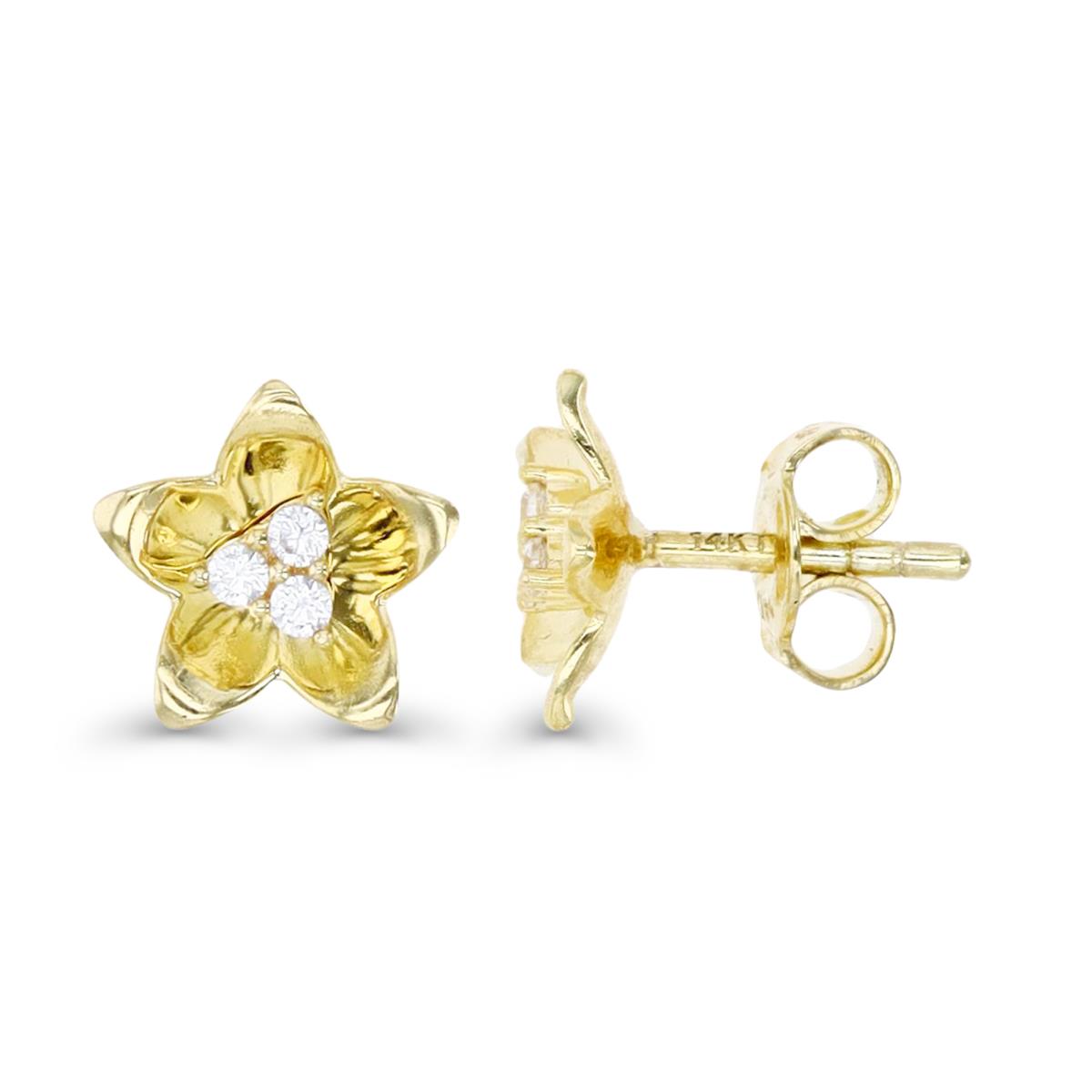 14K Gold Yellow 8.5MM Polished White CZ Flower Stud Earring