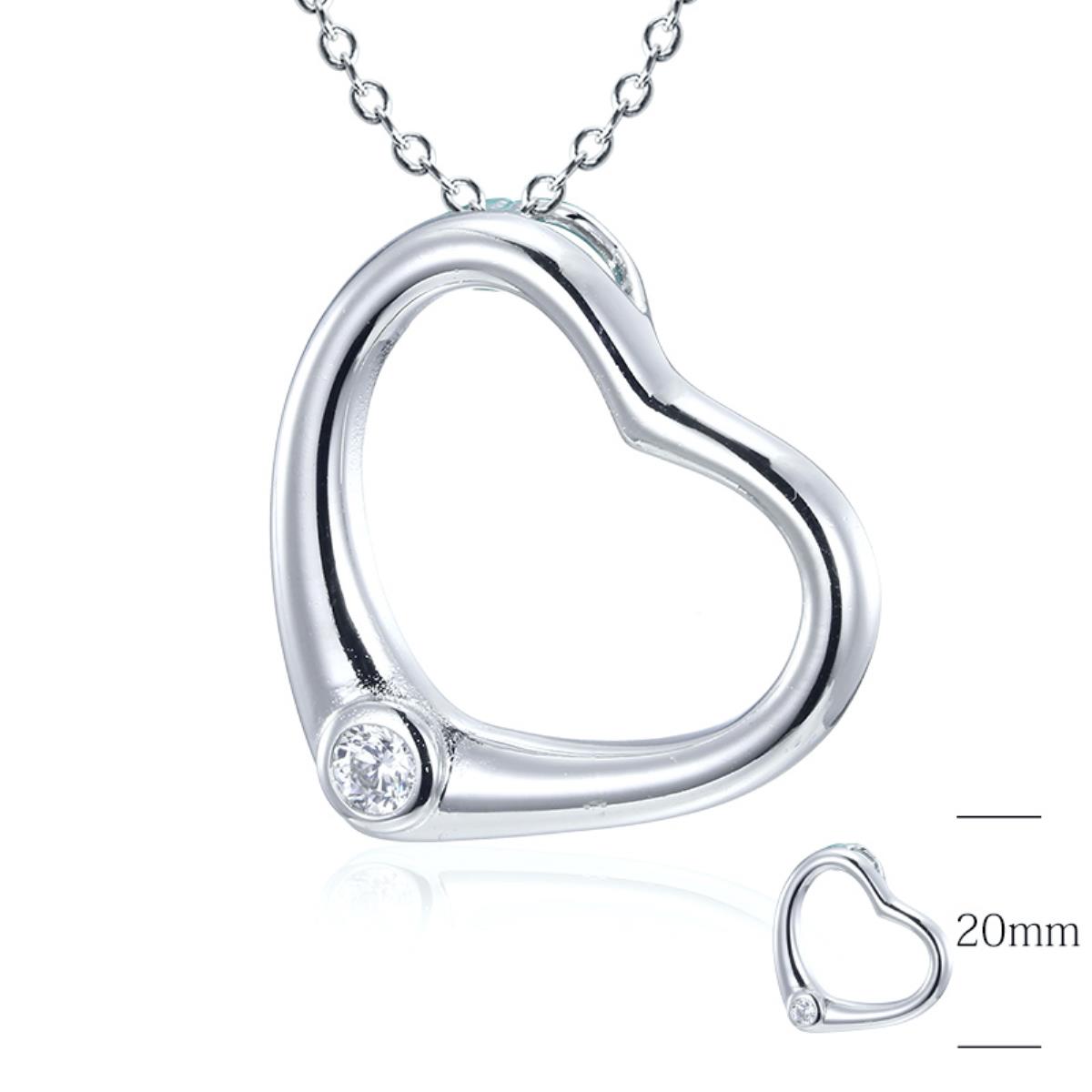 Sterling Silver Rhodium 20MM Polished White CZ Dangling Heart 18'' Rollo Necklace