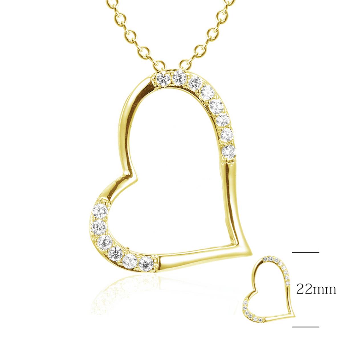 Brass Yellow 22MM Polished White CZ Dangling Heart 18'' Roll Necklace