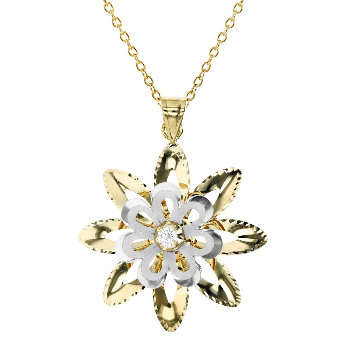 14K Gold Yellow & White 38X28MM DC 3D Charm Flower 16+2'' Necklace