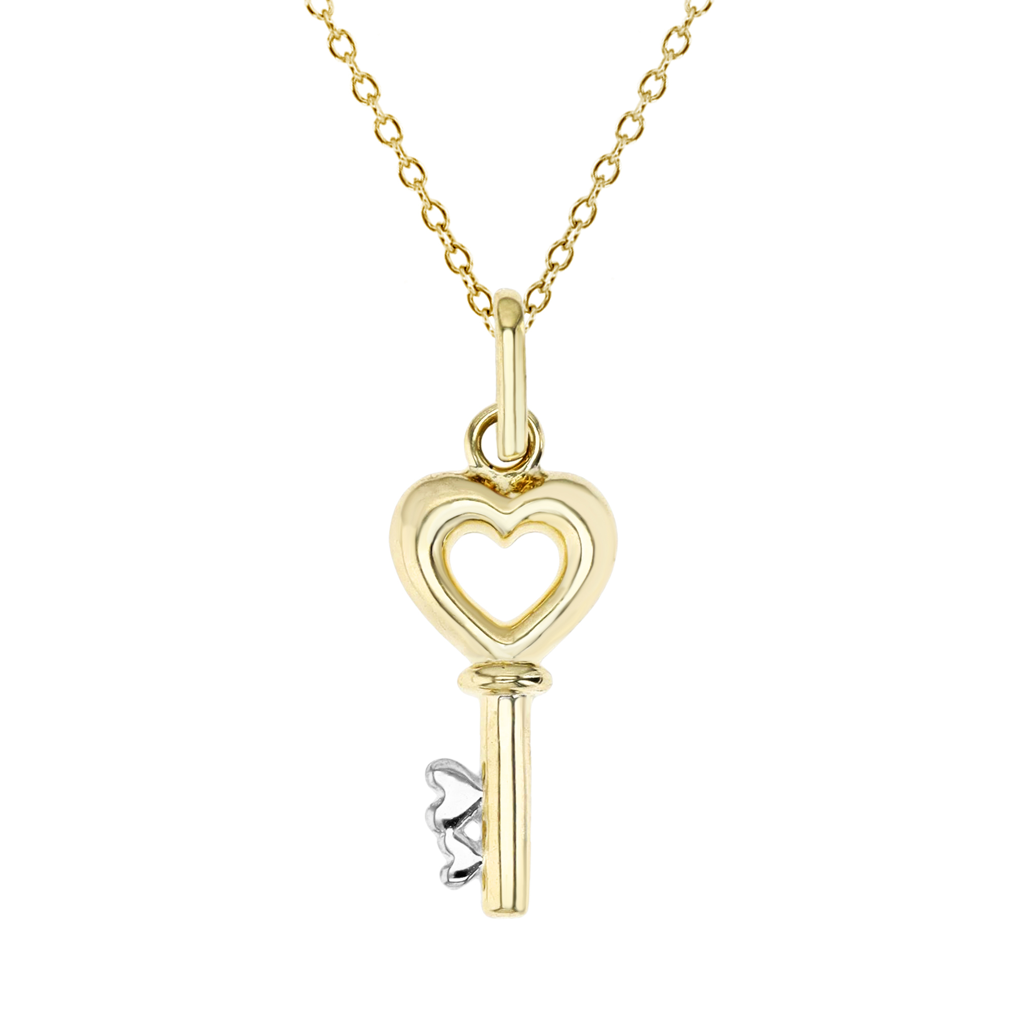 14K Gold Yellow & White 24X8MM Polished Heart Key Dangling 16+2''  Necklace