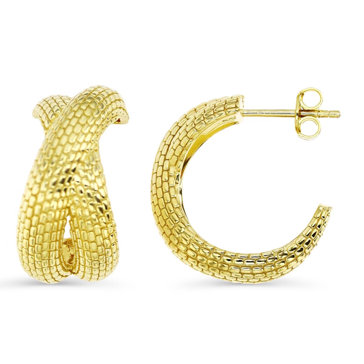Sterling Silver Yellow 20X11MM Textured Snake Skin Twisted Hoop Earring