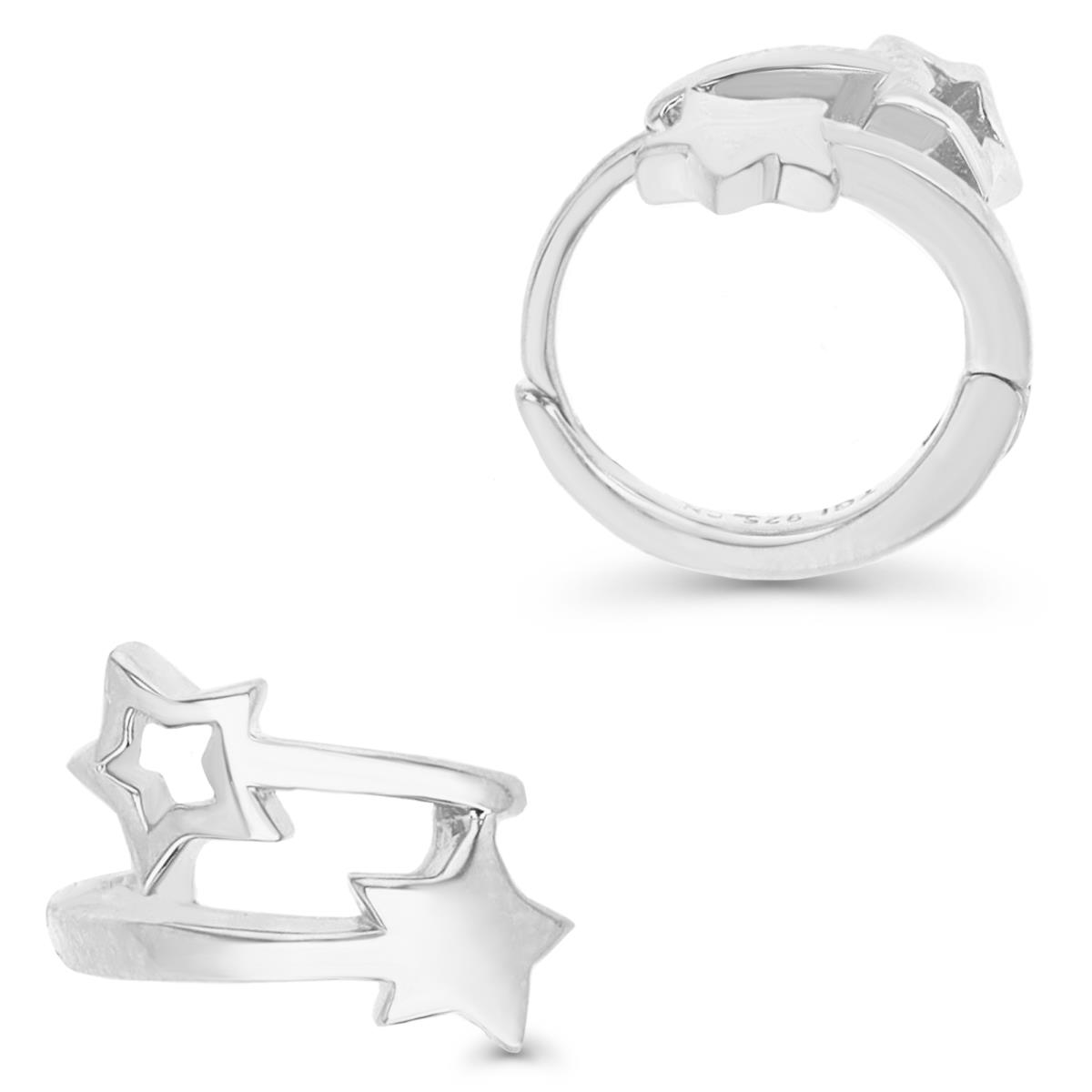 Sterling Silver Rhodium 12X10MM  Polished Cut Out Star Huggie Earrings