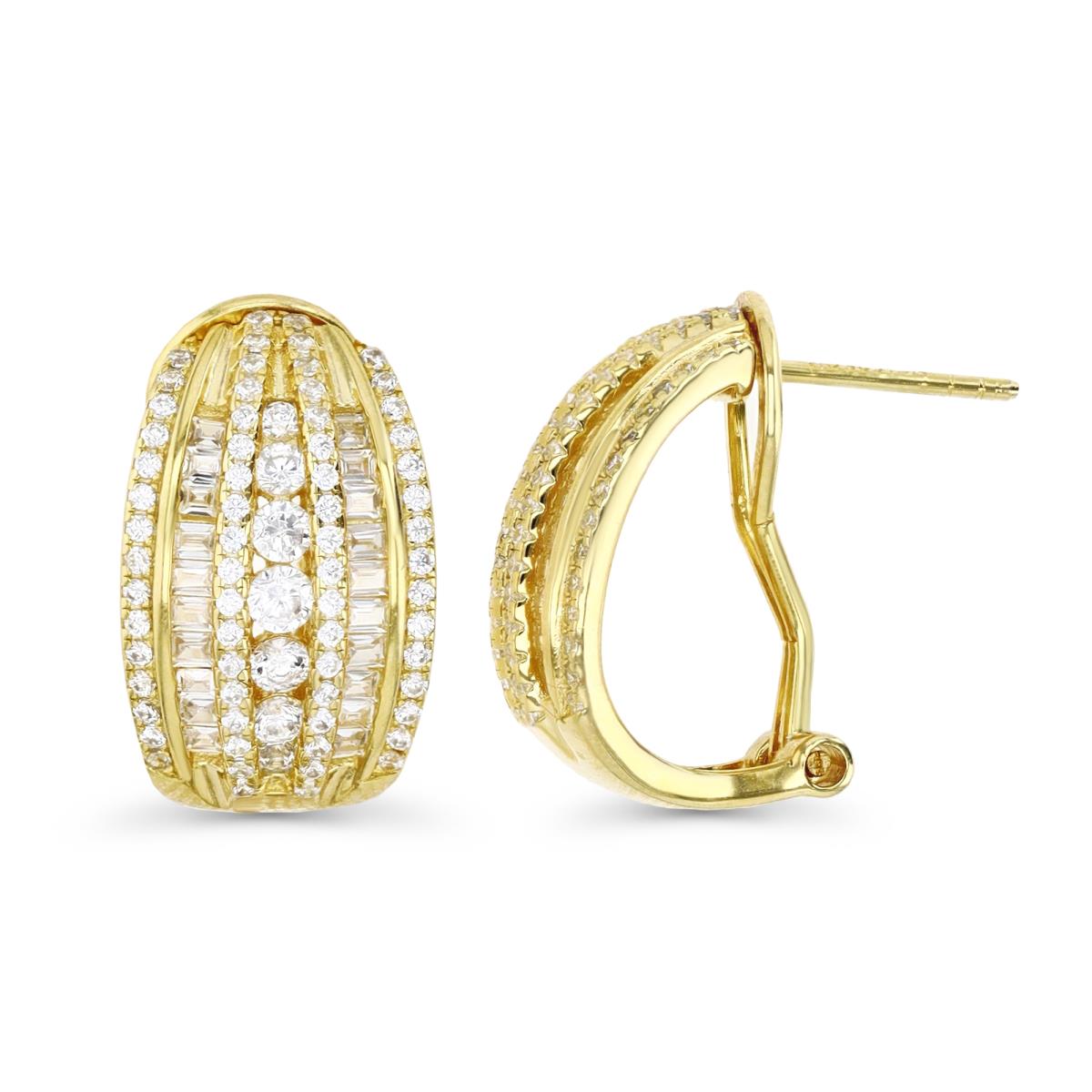 Sterling Silver Yellow 20X11MM Polished White CZ Omega Back Clip  Earring
