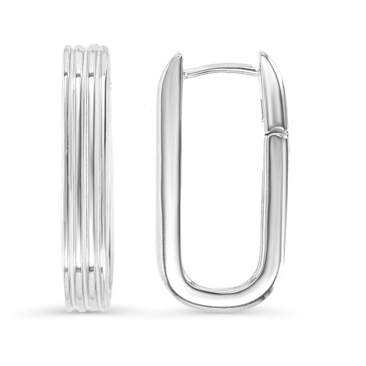 Sterling Silver White 25X4MM Polished Oval Ribbed Hoop Earring