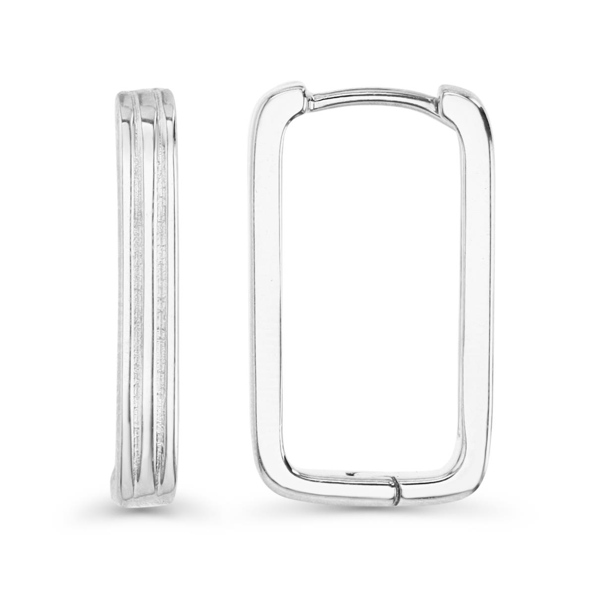 Sterling Silver Rhodium 22X4MM Polished Square Ripped Hoop Earring