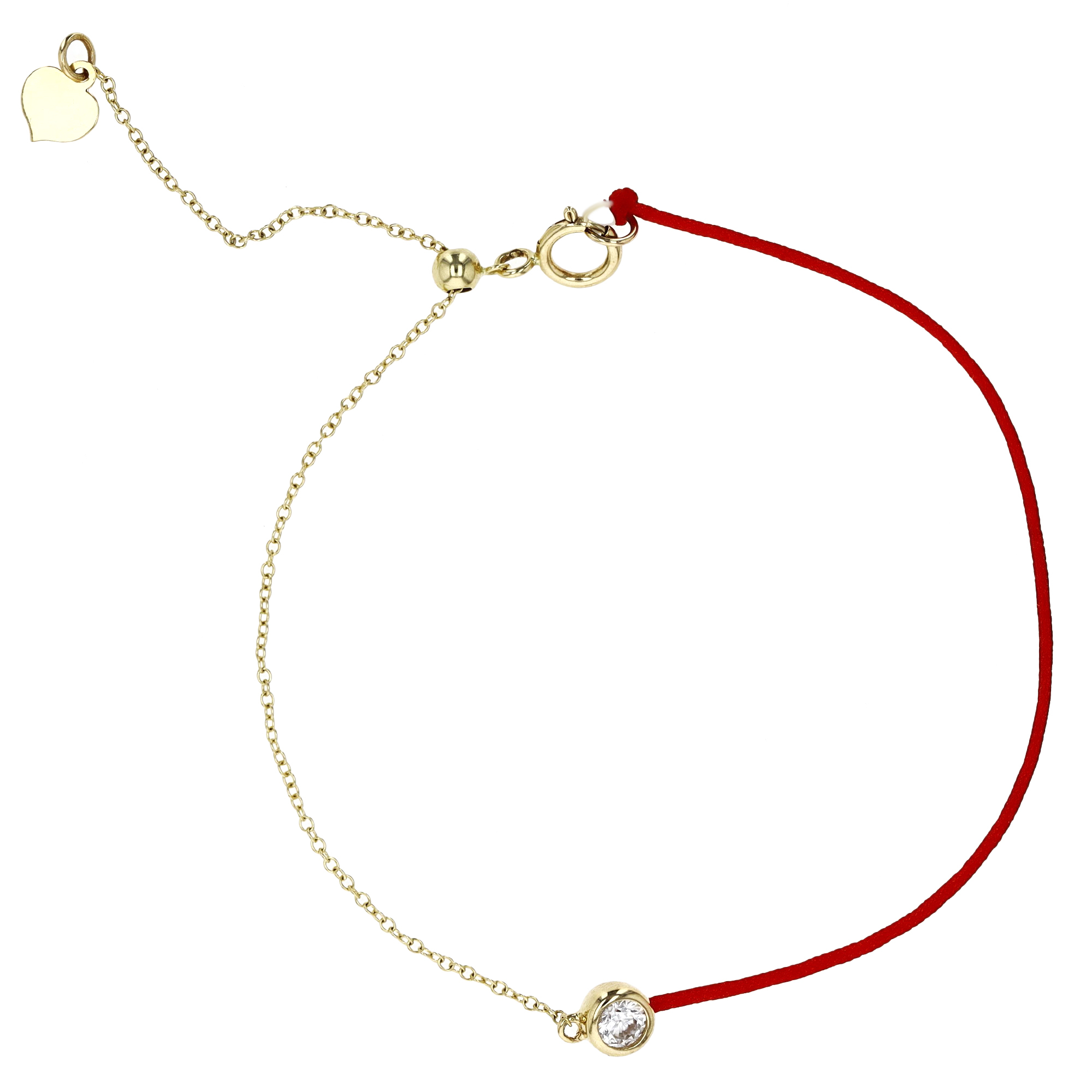 14K Gold Yellow 0.10ctw diamond  Red String Lucky 7.25'' Bracelet