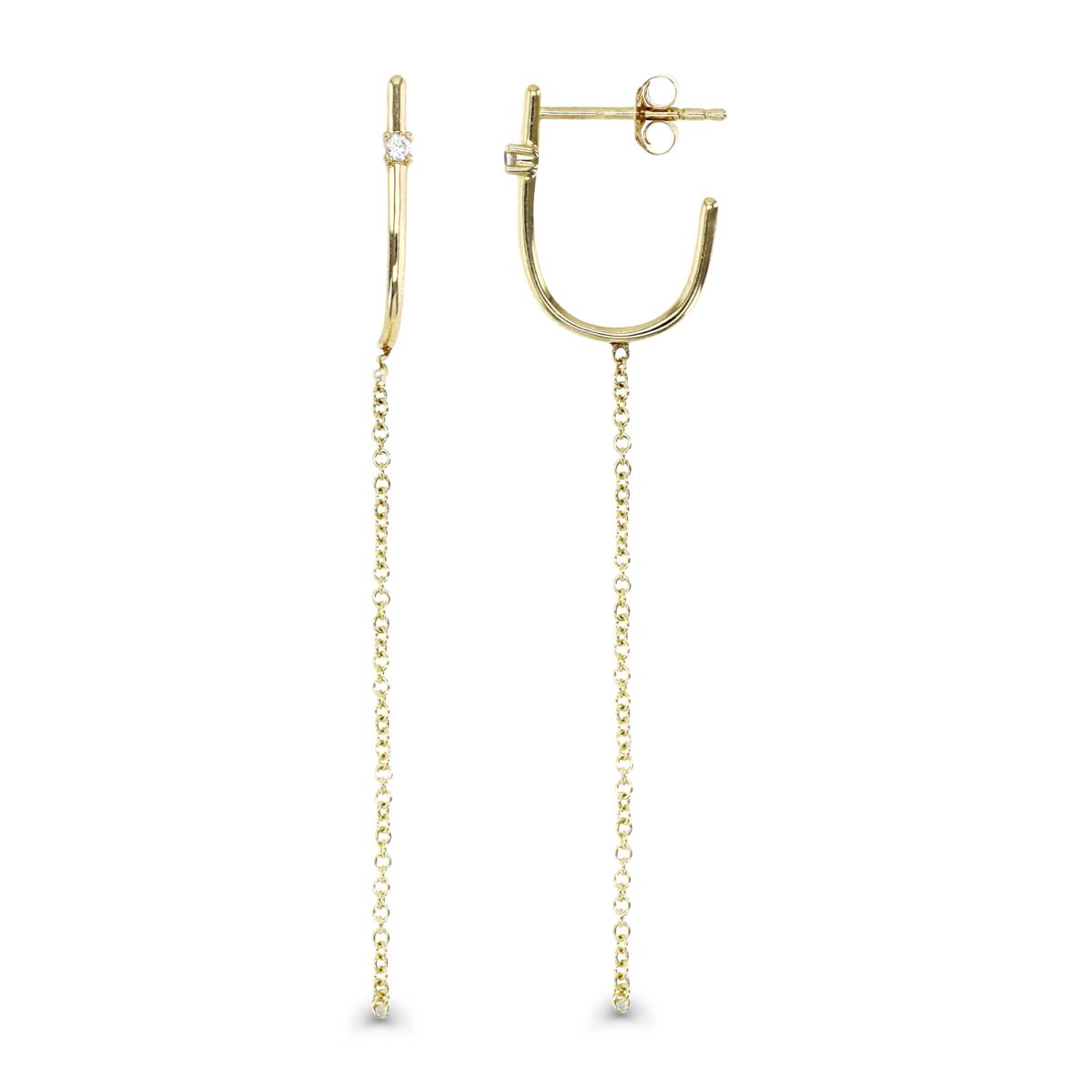 14K Gold Yellow 52X1.5MM Polished White CZ J Hoop Dangling Chain Earring