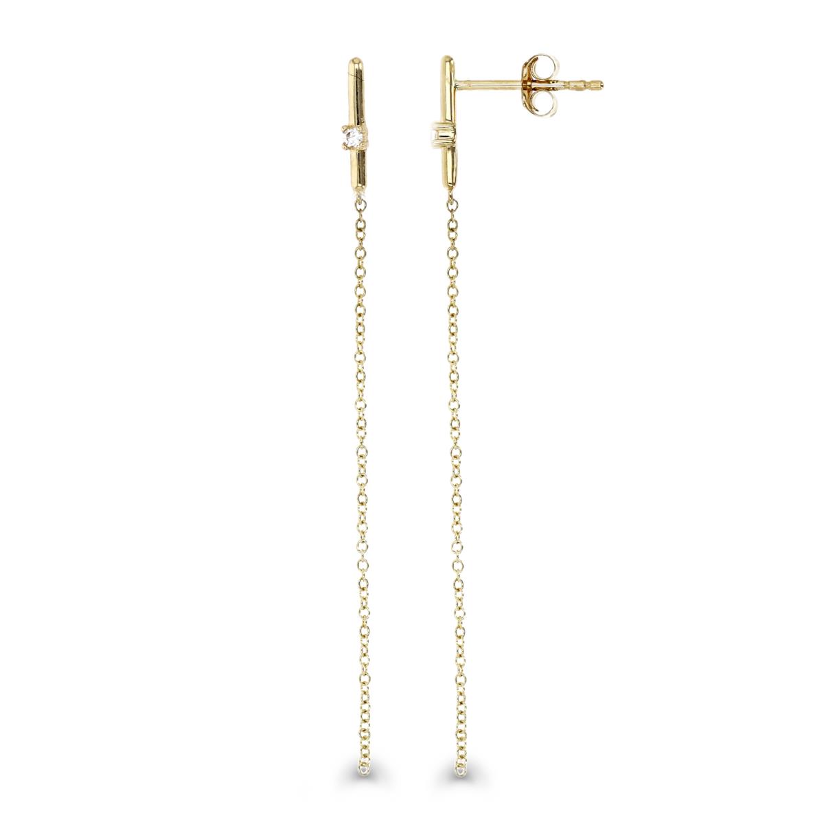 14K Gold Yellow 55X1.5MM Polished Diamond Accent Bar Dangling Chain Earring