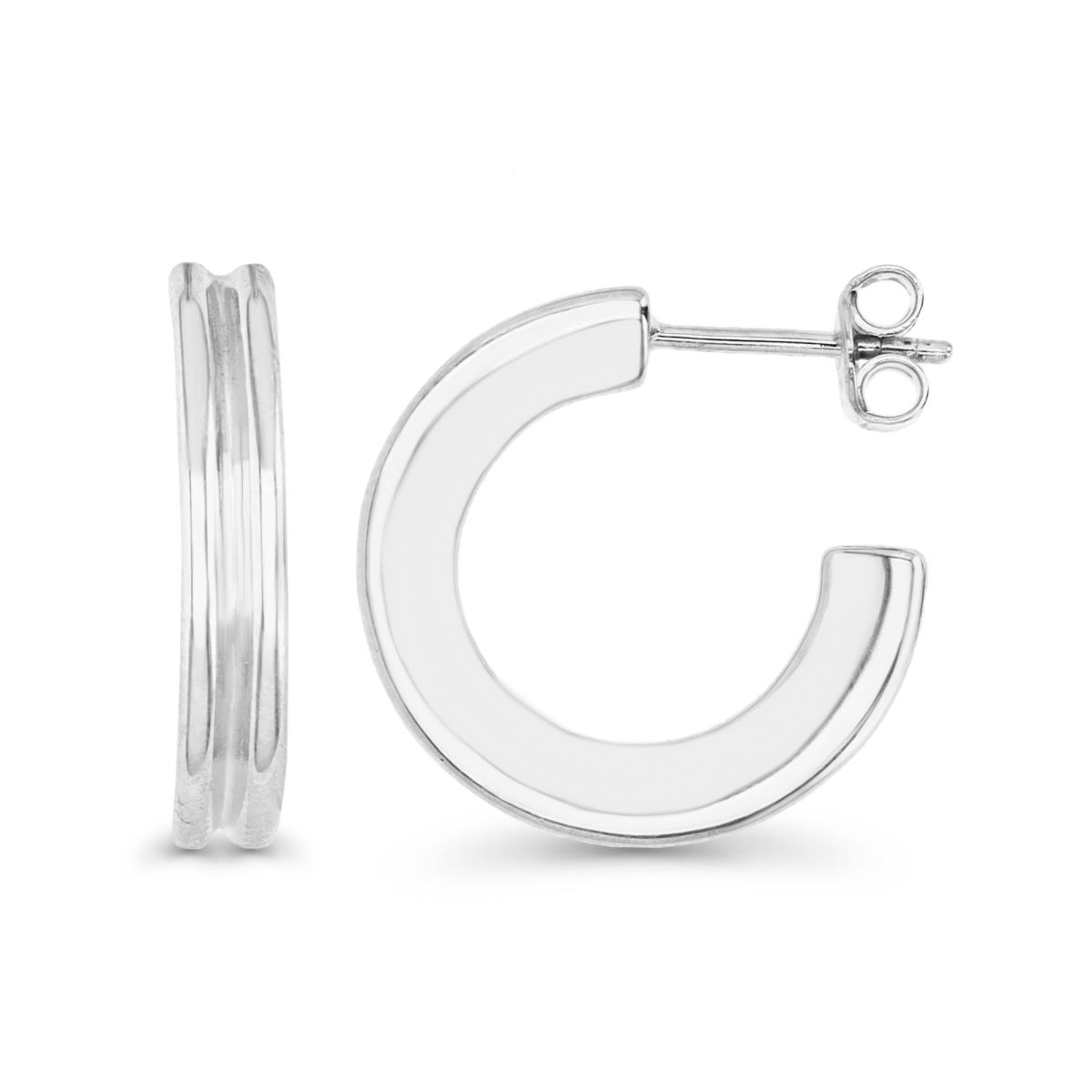 Sterling Silver Rhodium 20X3MM  Polished Ribbed Hoop Earring