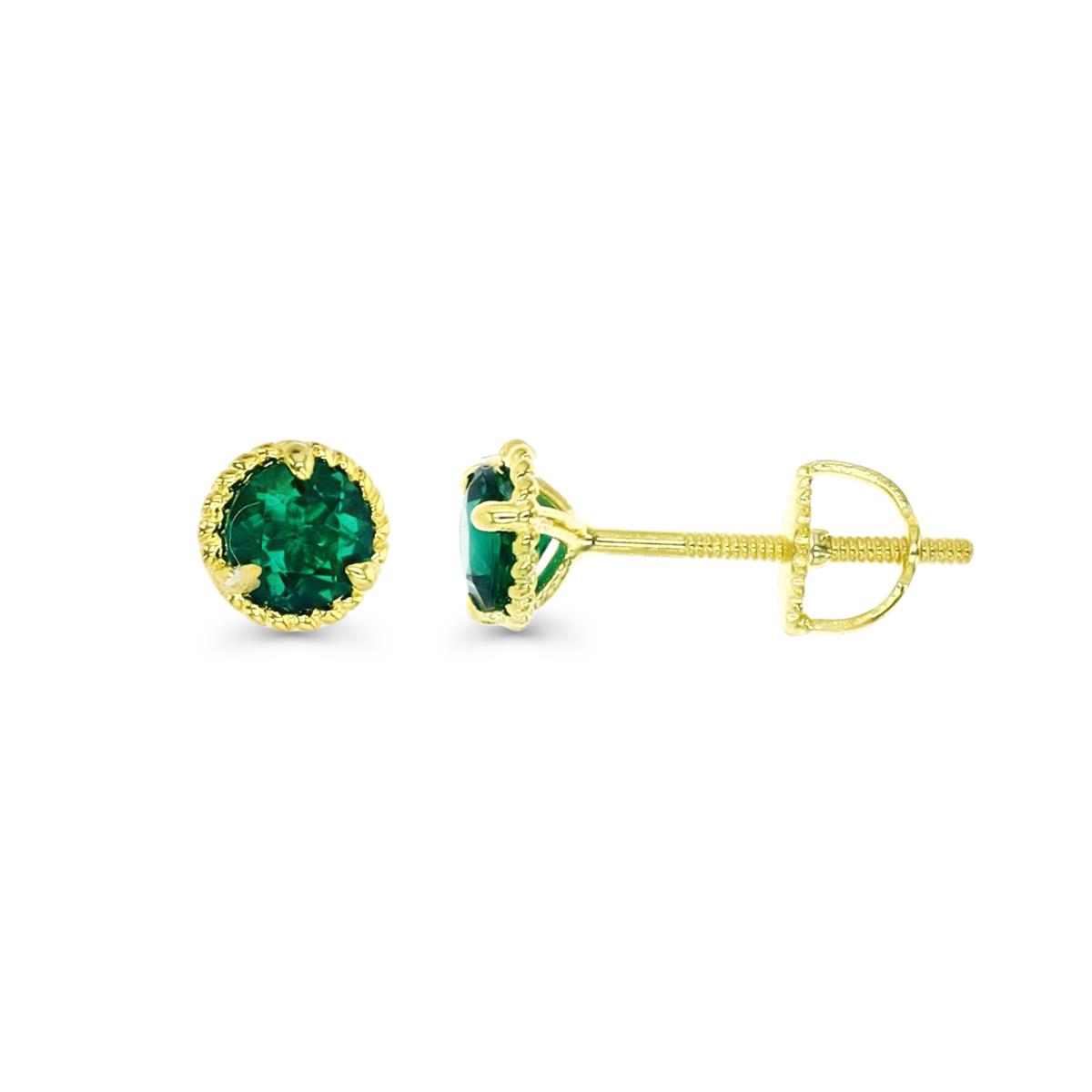 Sterling Silver Yellow 5MM Twisted Setting Emerald Stud Earring