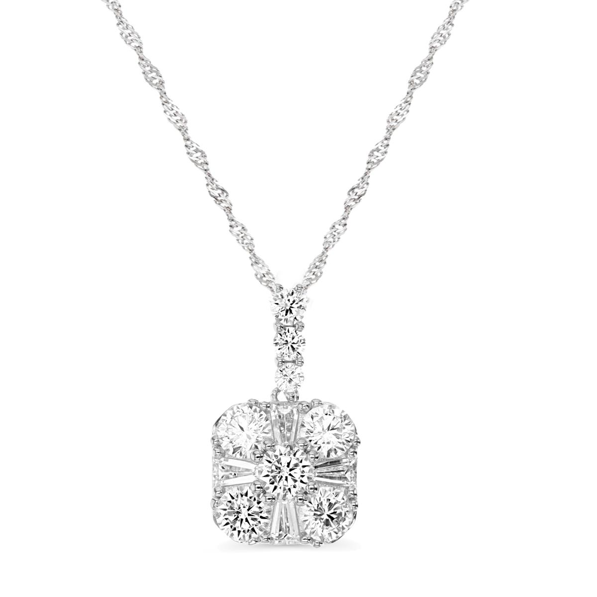 Sterling Silver Rhodium 22X12MM Polished White CZ Rnd & TP Baguette 18+2'' Singapore Necklace