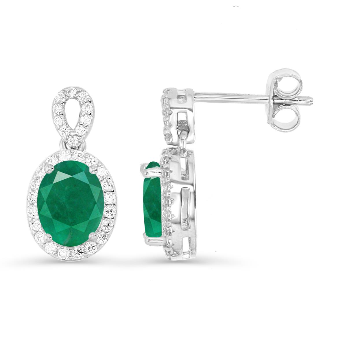 Sterling Silver Rhodium 16XMM Polished Green & White CZ Halo Dangling Earring
