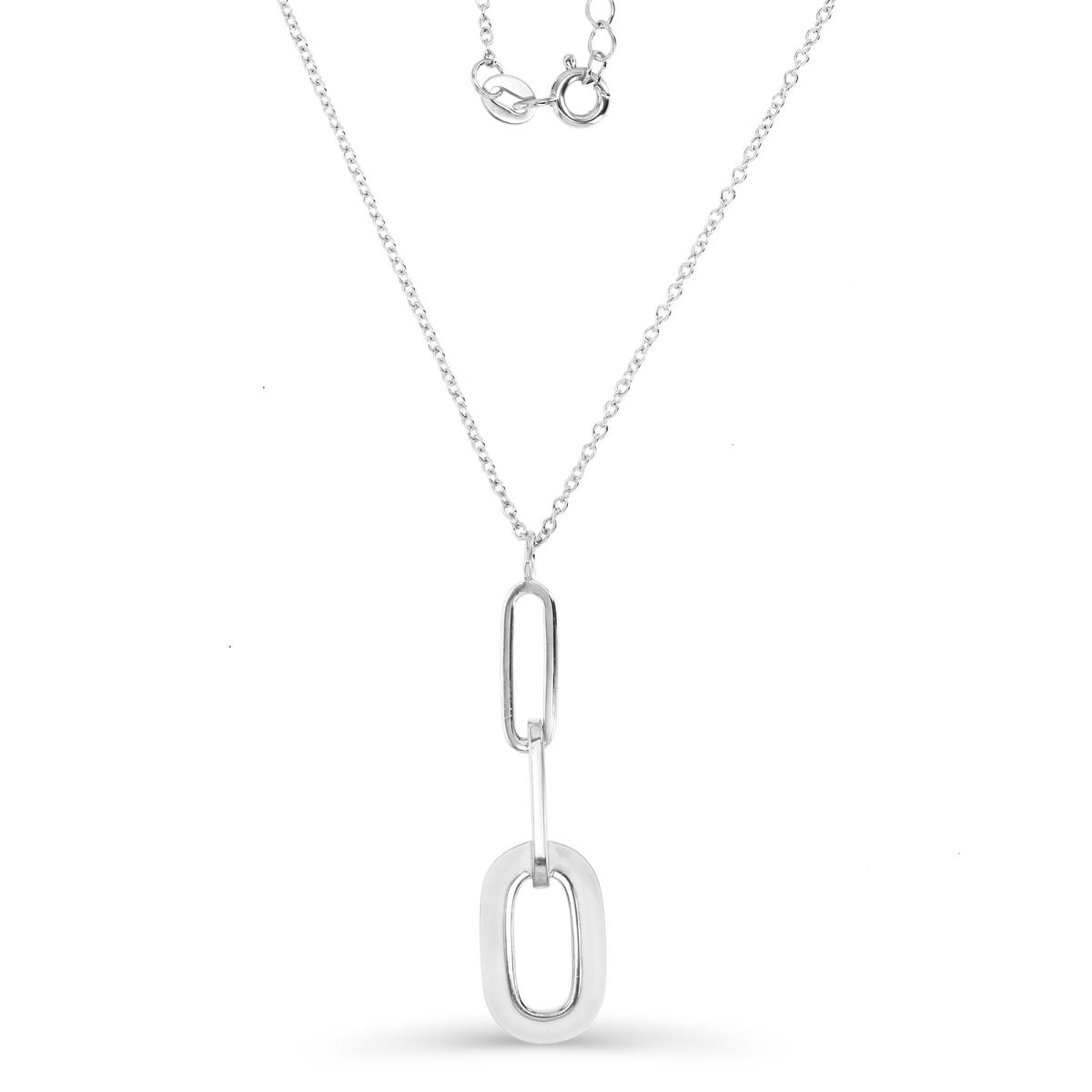 Sterling Silver Rhodium 40MM Polished White Enamel Dangling Paperclip Link 18+2'' Necklace