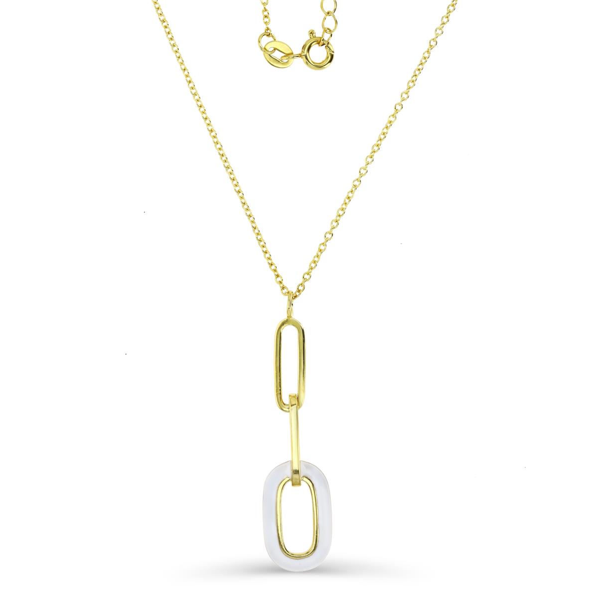 Sterling Silver Yellow 1M 40MM Polished White Enamel Dangling Paperclip Link 18+2'' Necklace