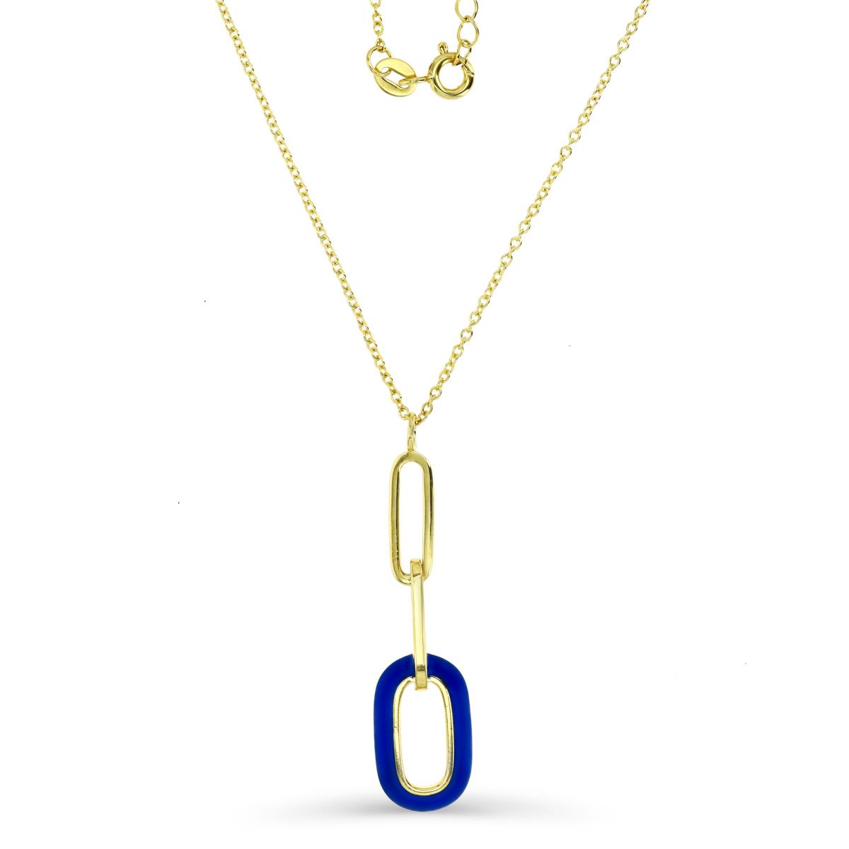 Sterling Silver Yellow 1M 40MM Polished Blue Enamel Dangling Paperclip Link 18+2'' Necklace
