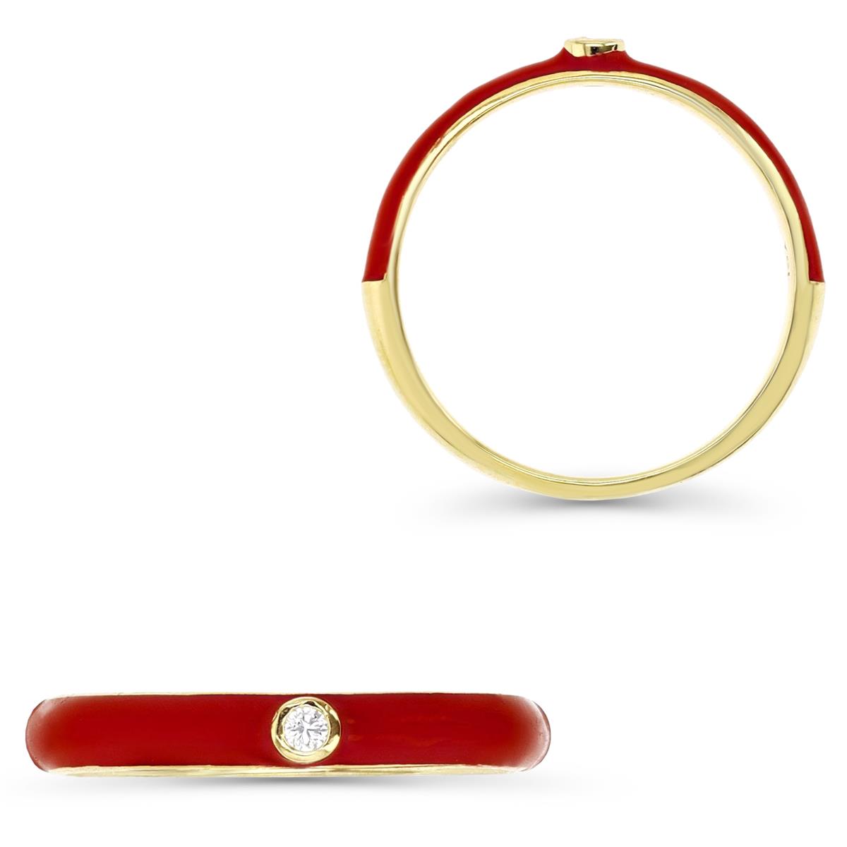 Sterling Silver Yellow 1M 3MM White CZ & Red Enamel Bezel Ring