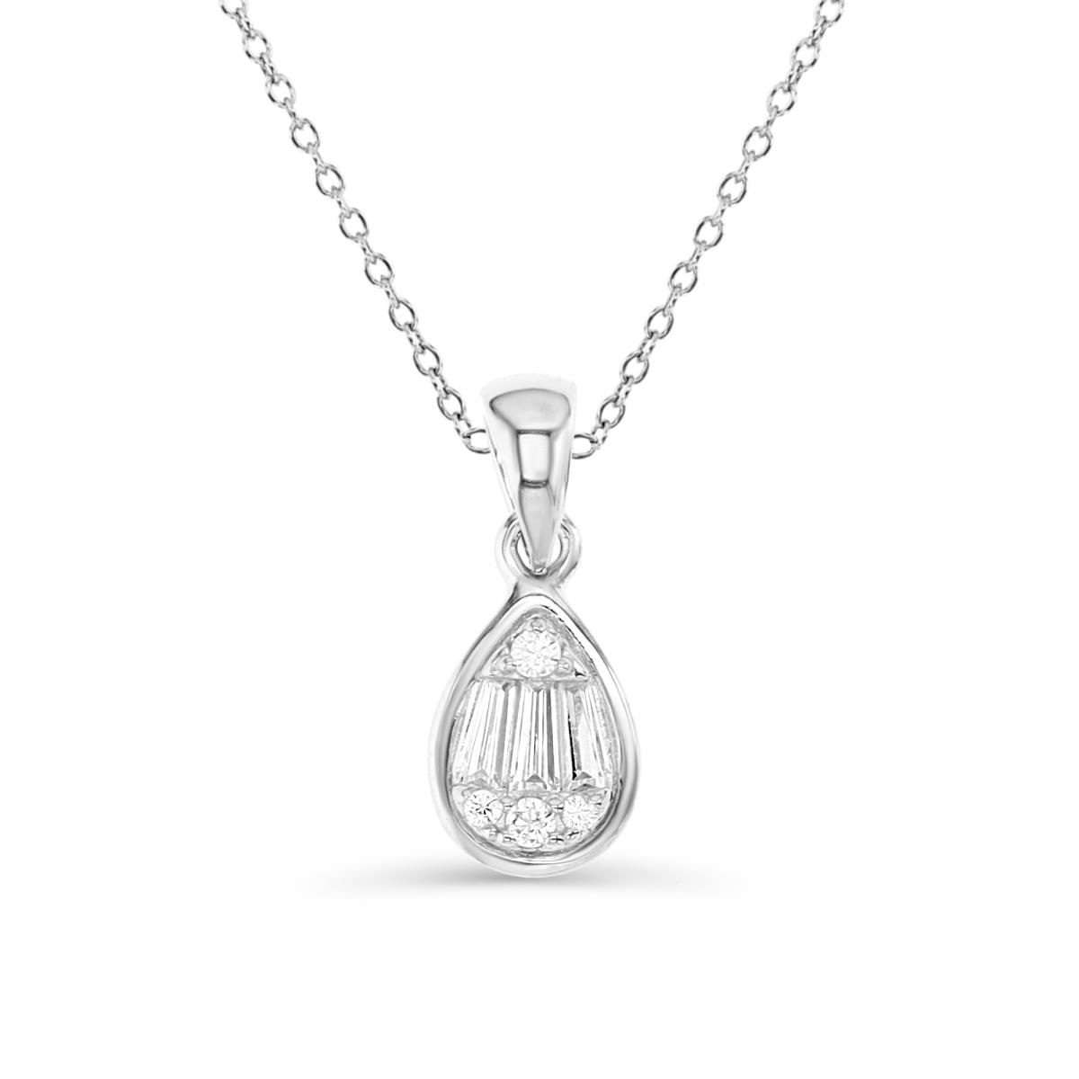Sterling Silver Rhodium 15X6MM Polished White CZ Tear Drop 18'' Necklace