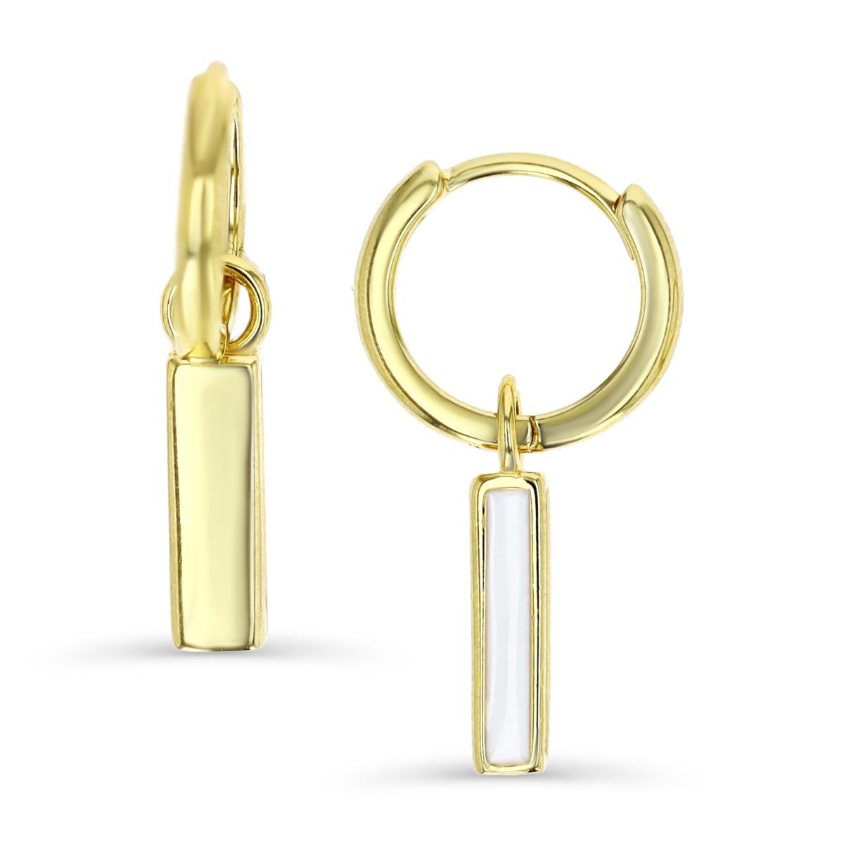 Sterling Silver Yellow 1M 25X4MM Polished White Enamel Dangling Bar Huggie Earring