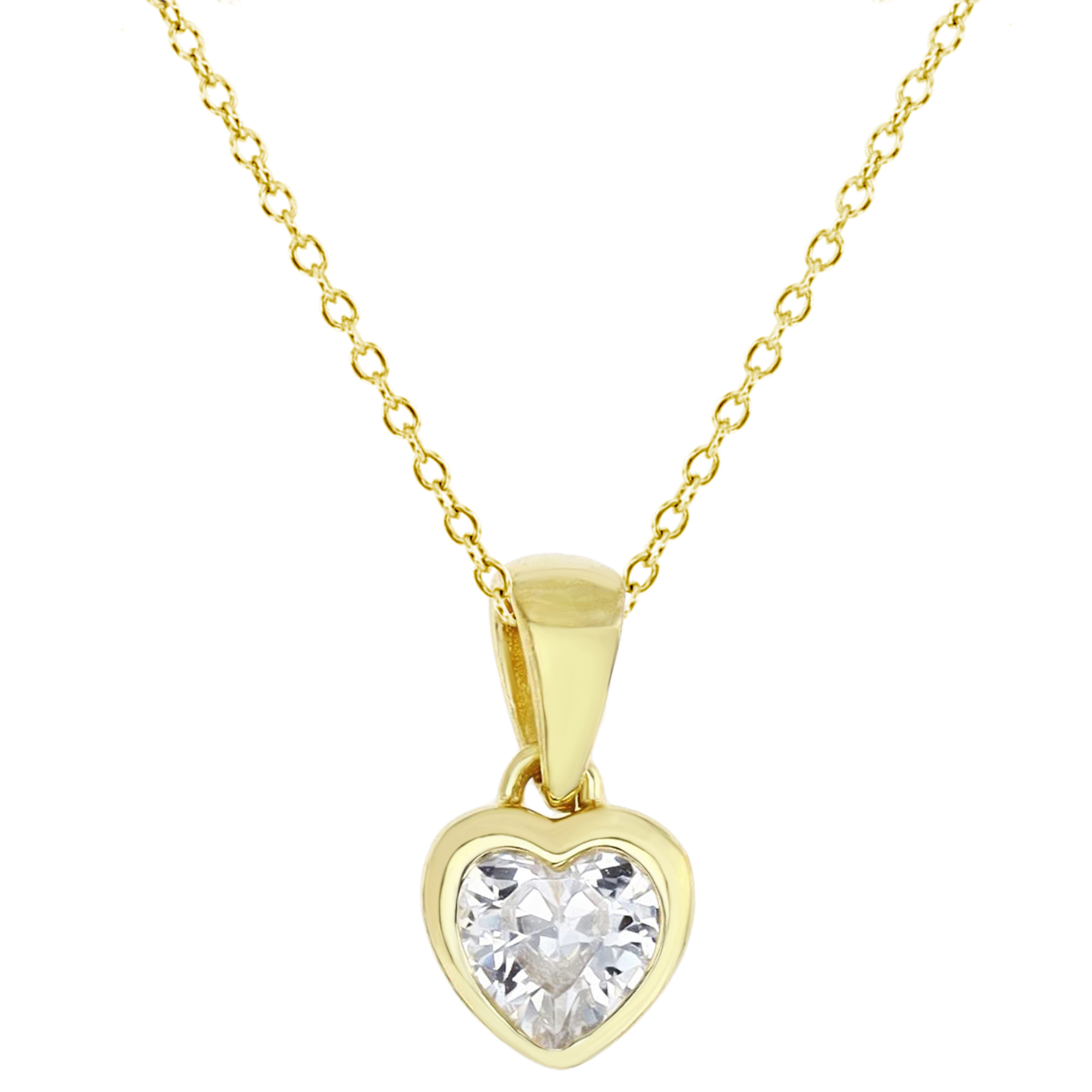 Sterling Silver Yellow 1M 13X7MM Polishd White CZ Bezel Heart Dangling 18'' Necklace
