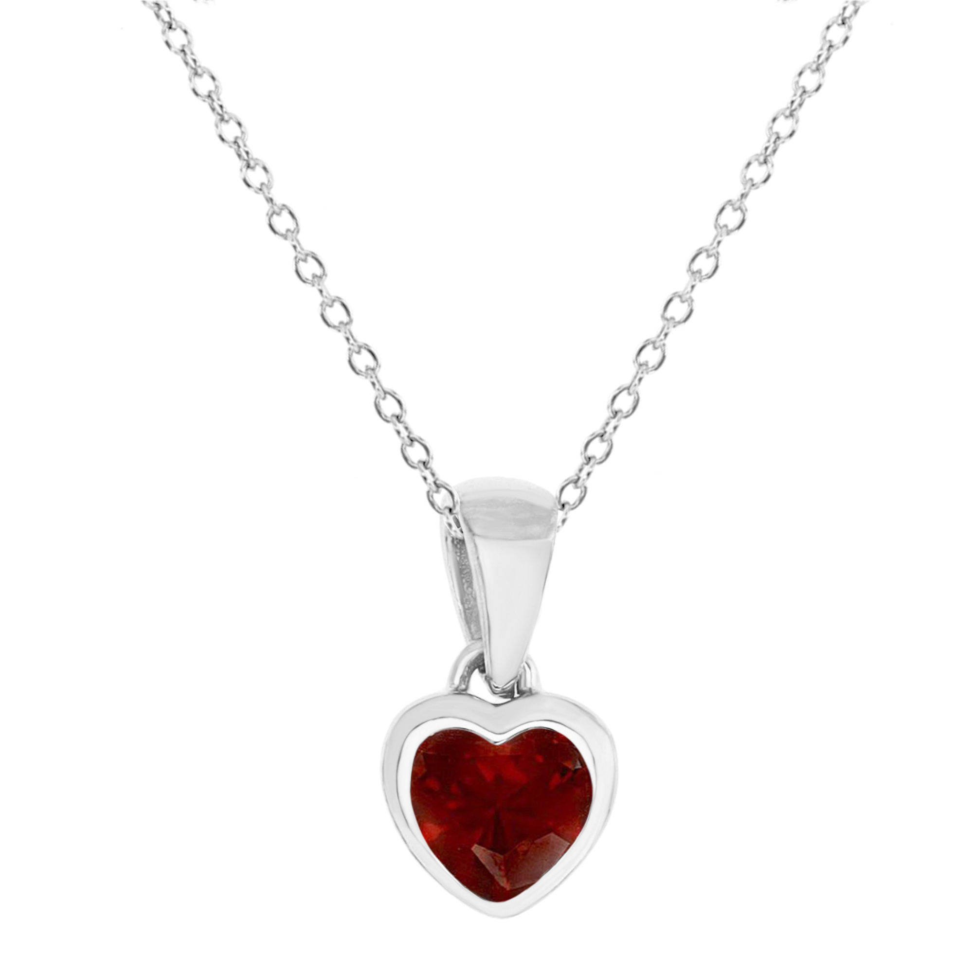 Sterling Silver Rhodium 13X7MM Polished Cr Ruby Bezel Heart Dangling 18'' Necklace