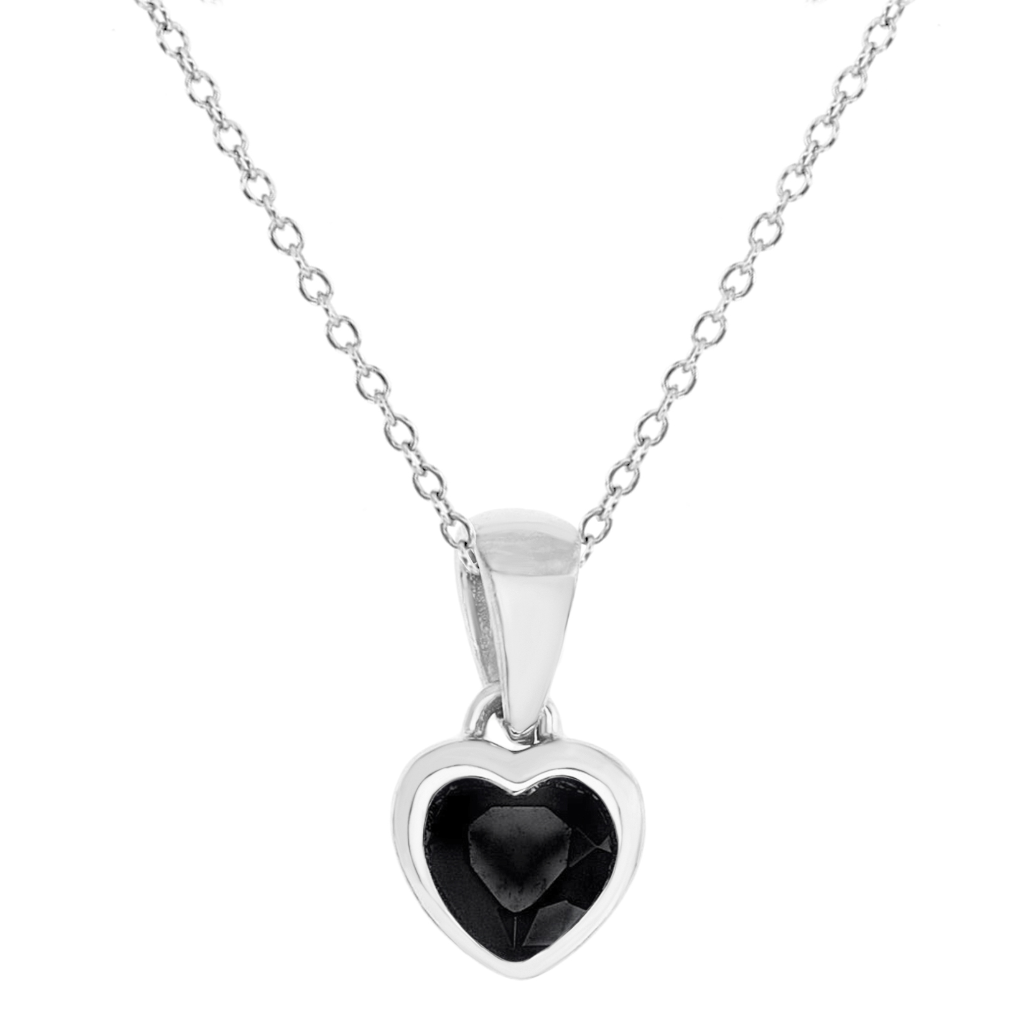 Sterling Silver Rhodium 13X7MM Polished Black Spinel Bezel Heart Dangling 18'' Necklace