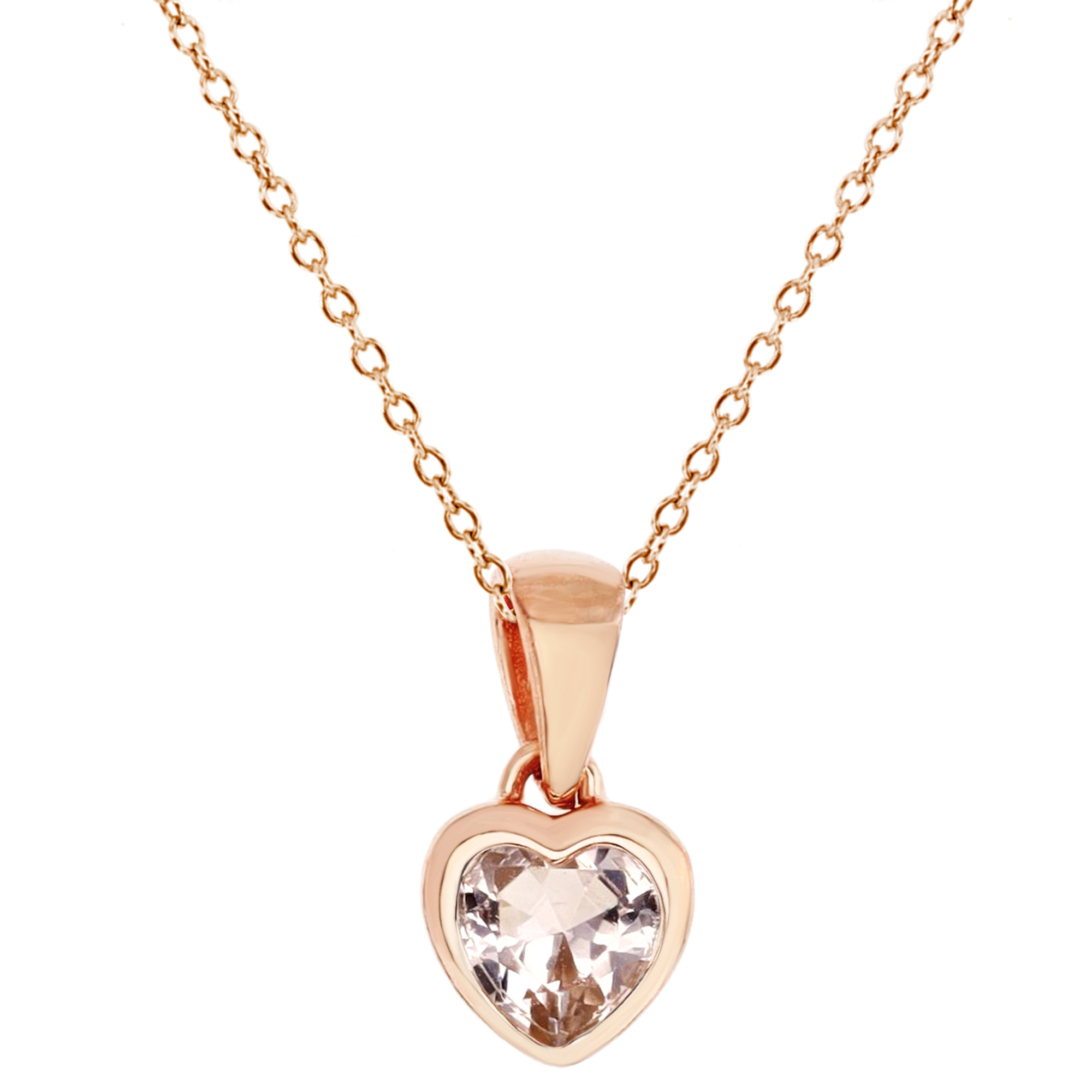 Sterling Silver Rose 1M 13X7MM Polishd Morganite Bezel Heart Dangling 18'' Necklace