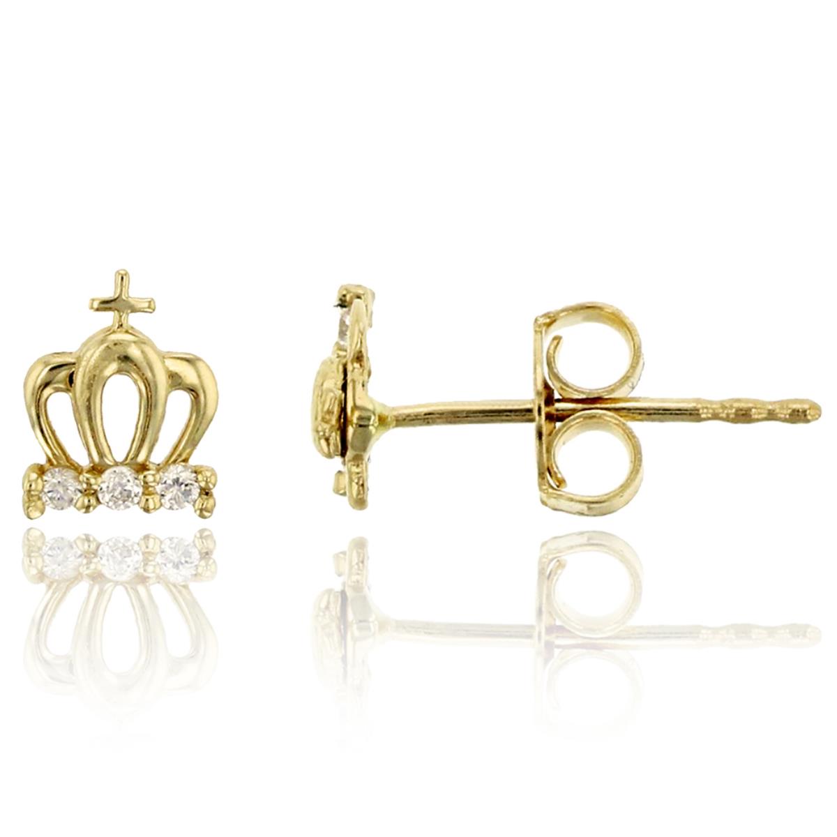 14K Yellow Gold Micropave Crown Stud Earring