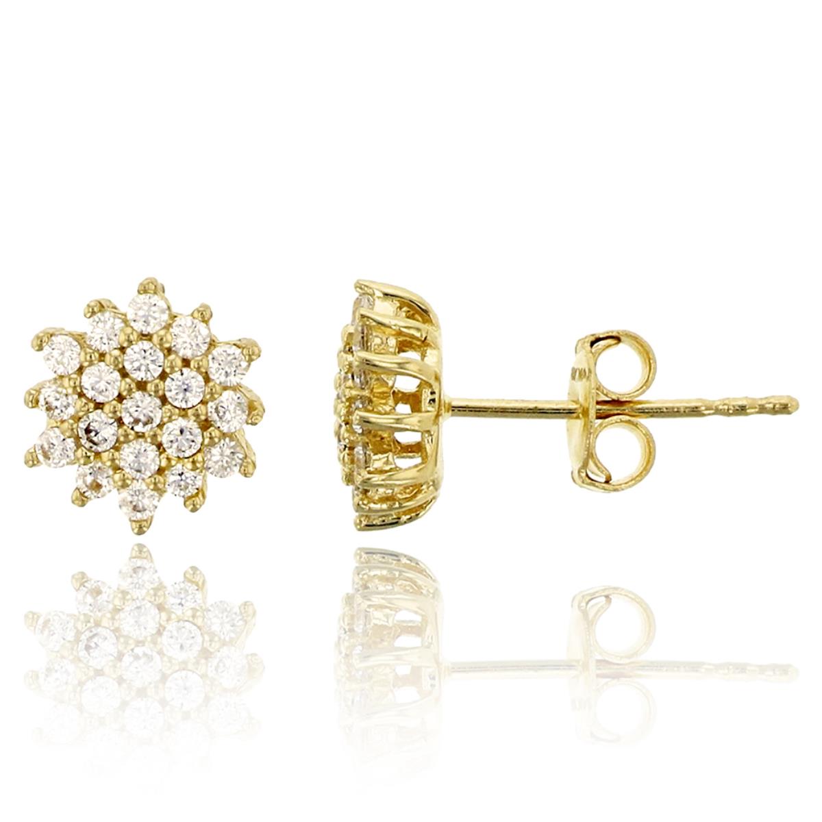 14K Yellow Gold Micropave Flower Stud Earring with Clutch Back