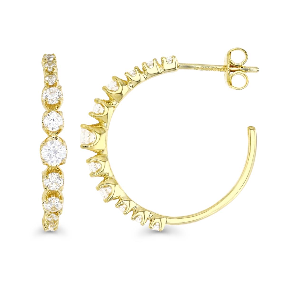 Sterling Silver Yellow 1M 20X4MM Polished White Cz Hoop Earring