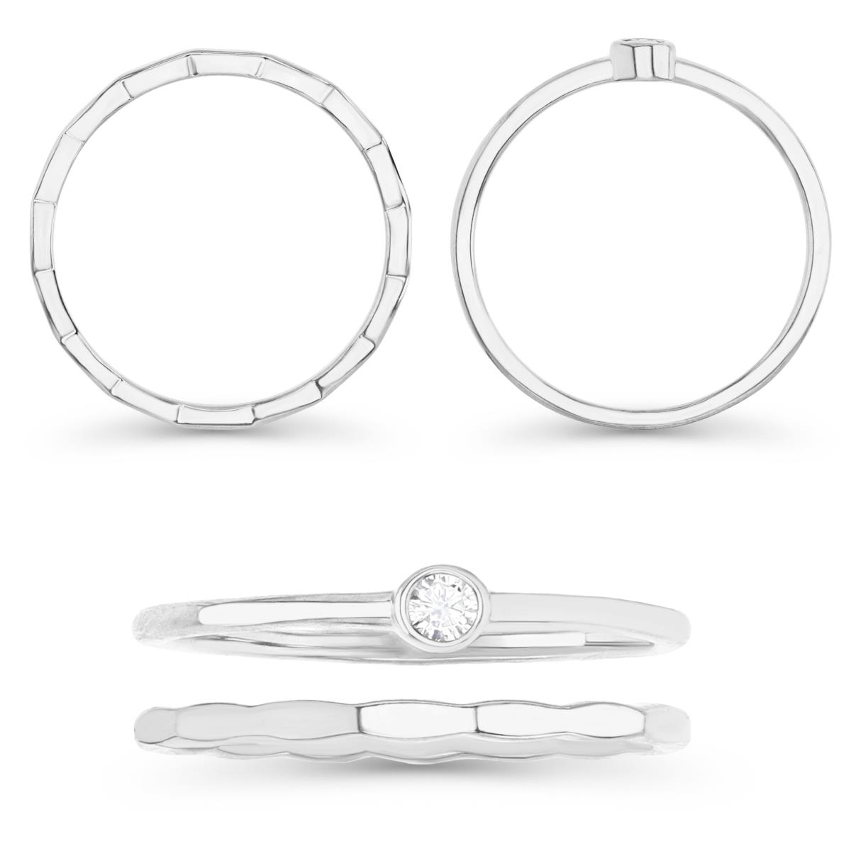 Sterling Silver Rhodium 4MM Polished White CZ Besel DUO  Ring