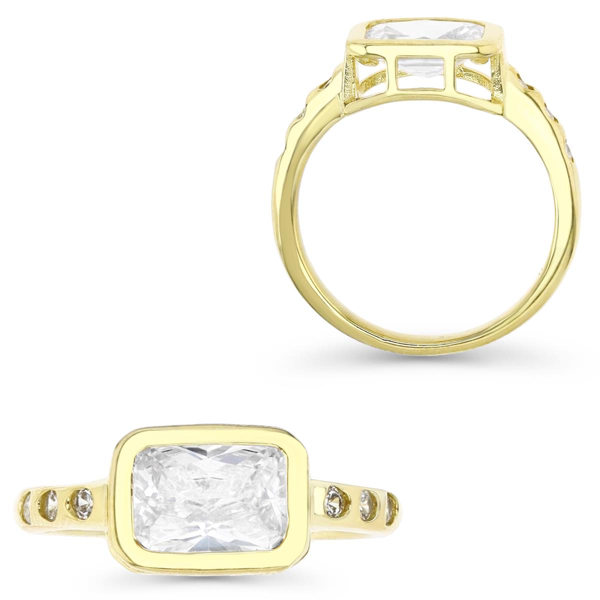 Sterling Silver Yellow 1M 8MM Polished White CZ Bezel Emerald Cut Ring