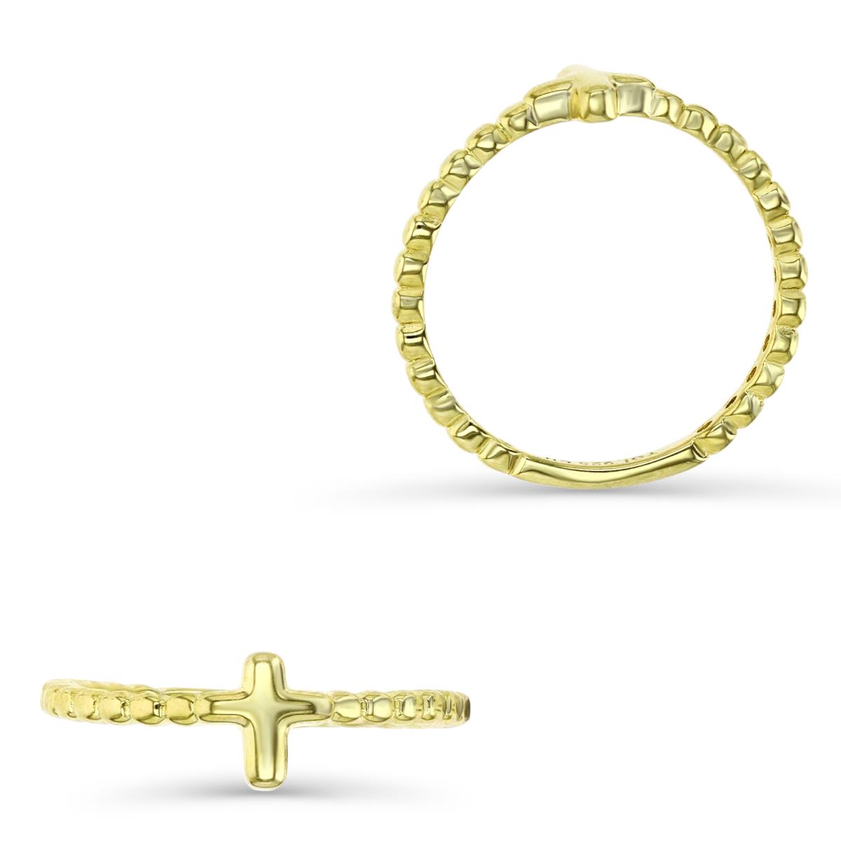 Sterling Silver Yellow 6MM Polished Beaded Cross Ring