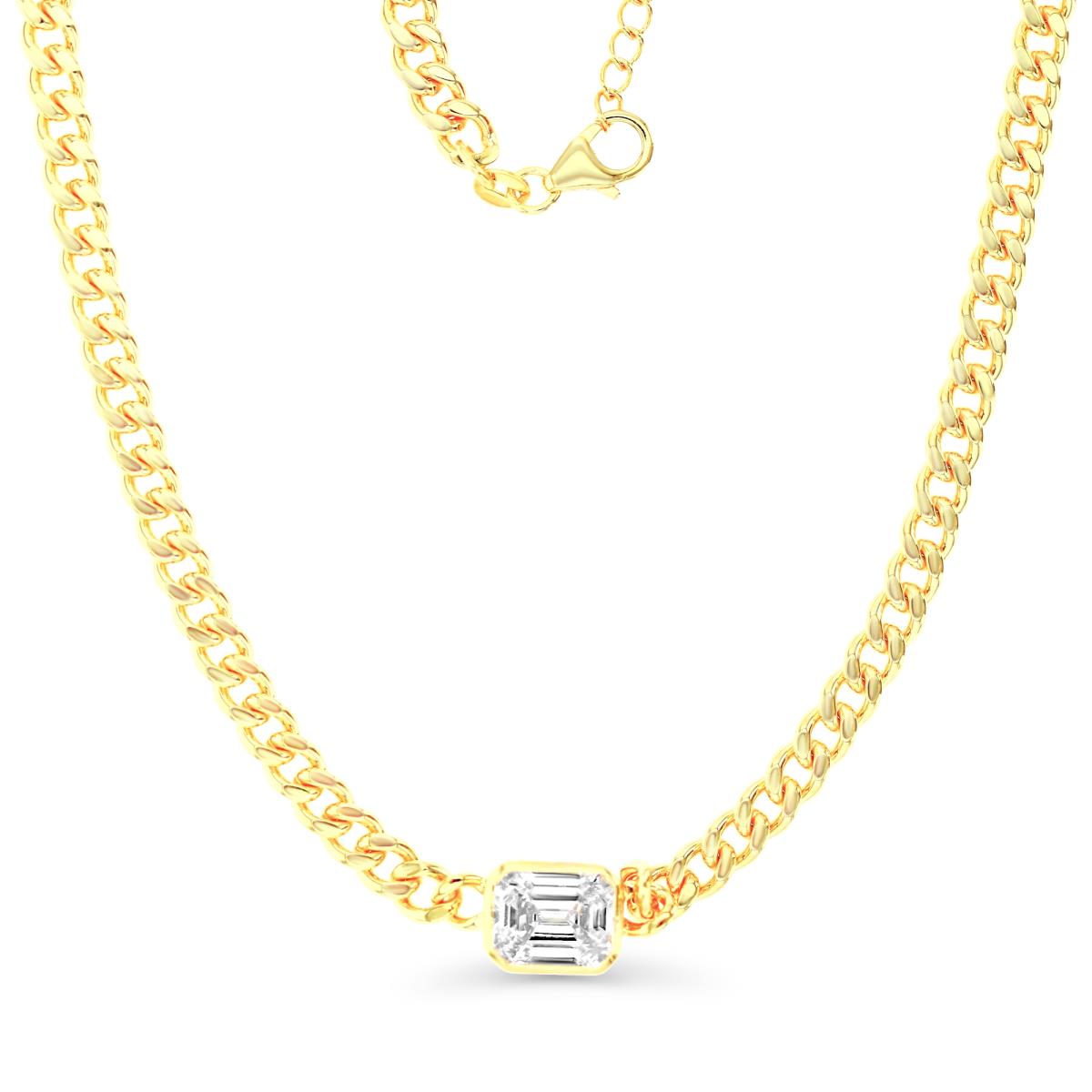 Sterling Silver Yellow 9MM Polished White CZ Emerald Cut Link 16+2 Necklace