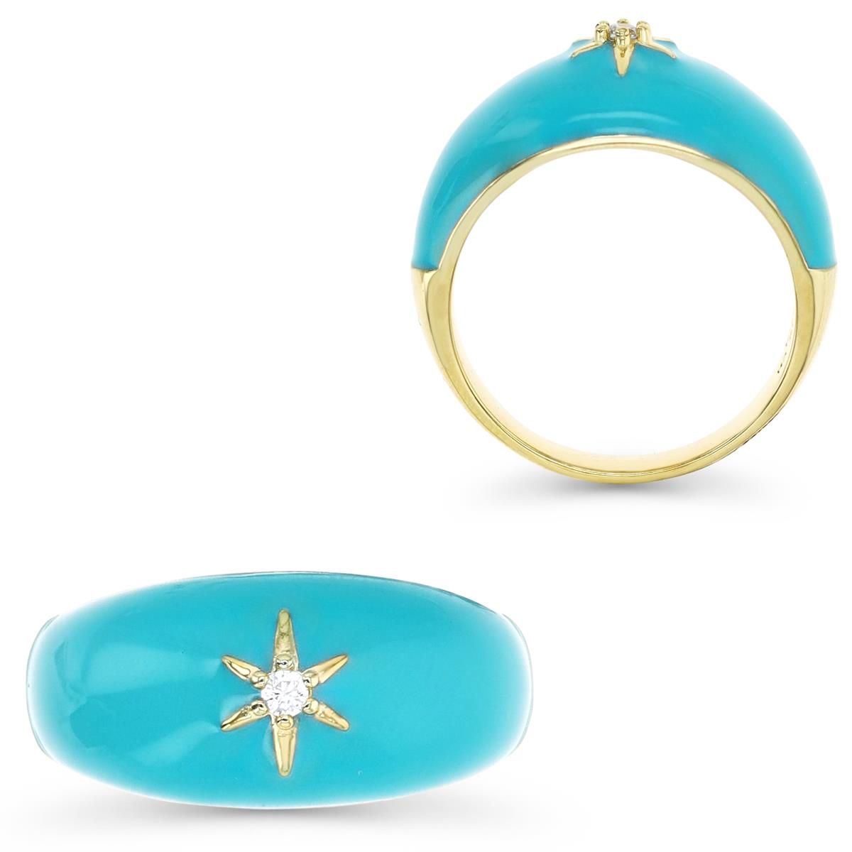 Sterling Silver Yellow 1M 10MM Polished White CZ & Teal Enamel Star Ring