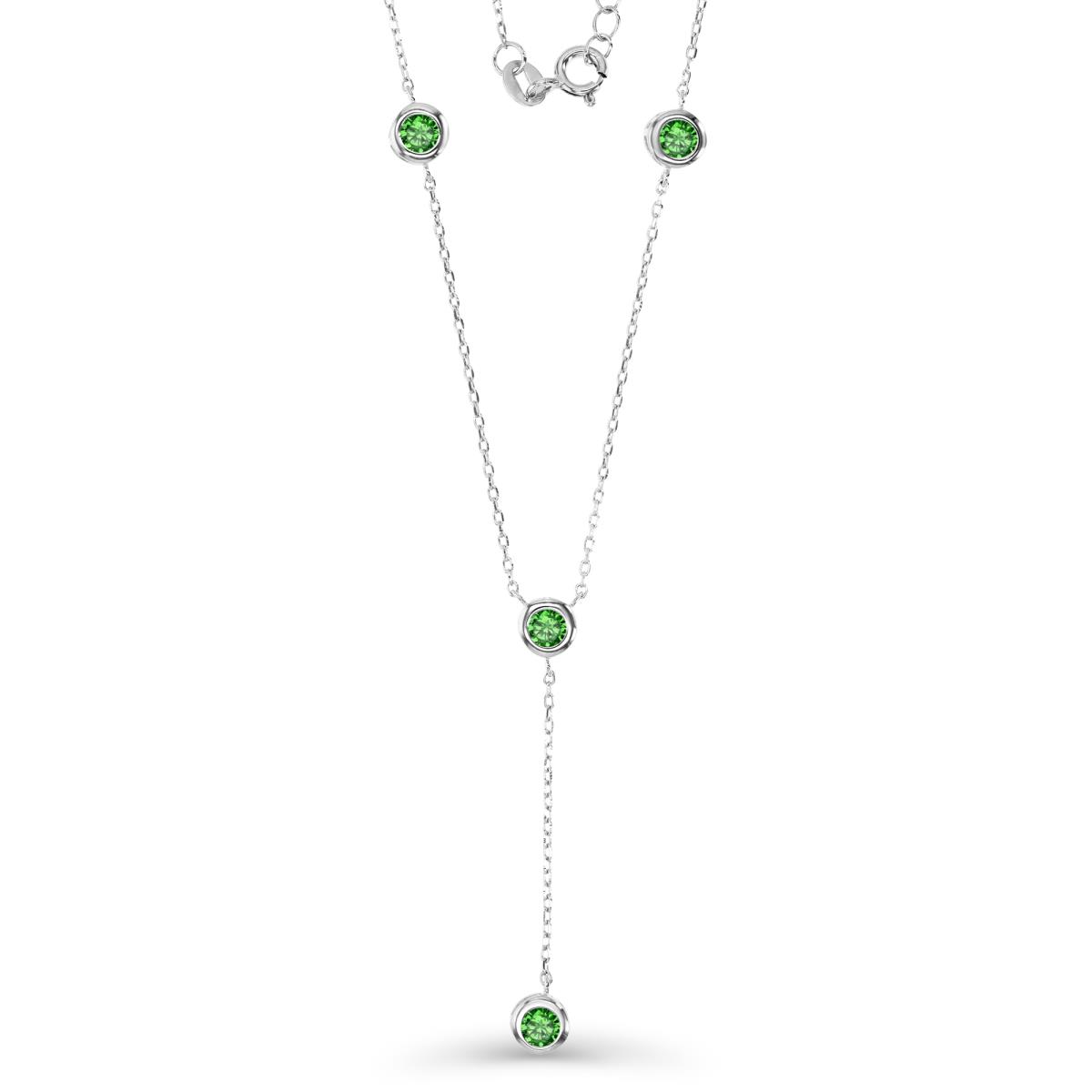 Sterling Silver Rhodium 4MM Polished Green CZ Bezel 16+2'' 'Y' Drop  Necklace