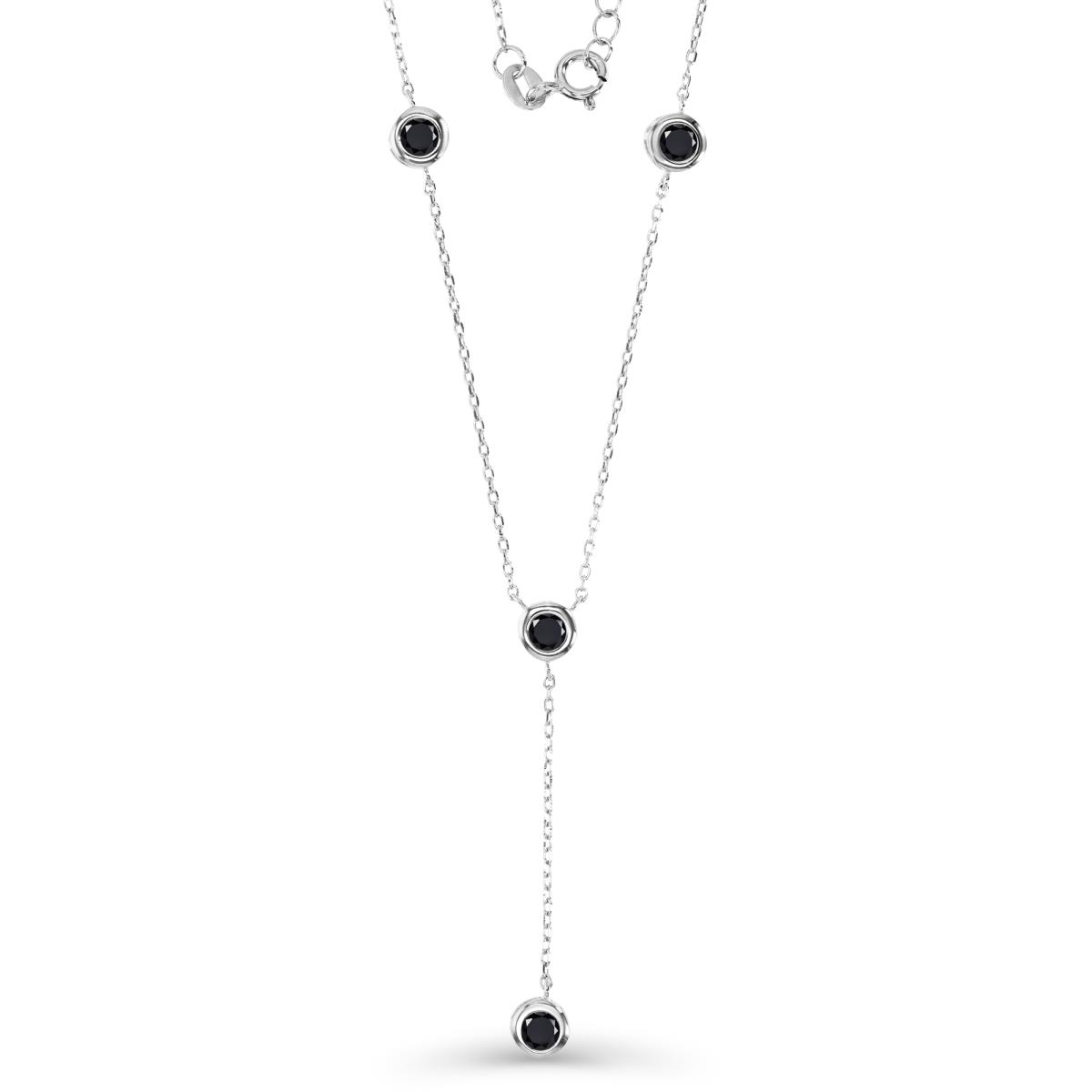 Sterling Silver Rhodium 4MM Polished Black Spinel Bezel 16+2'' 'Y' Drop  Necklace