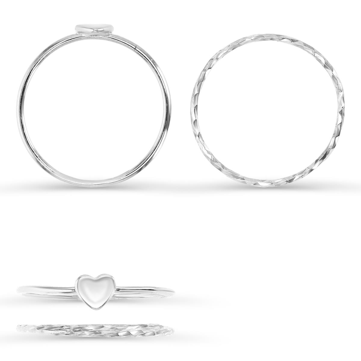 Sterling Silver Rhodium 3MM  Duo Heart Ring