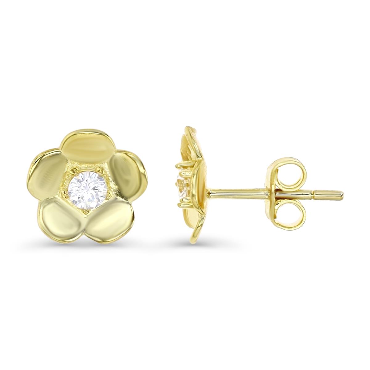 Sterling Silver Yellow 1M 9MM Polished White CZ Flower Stud Earring