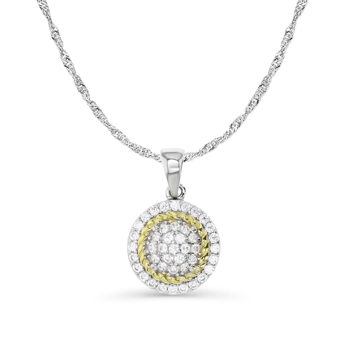 Sterling Silver Rhodium & Yellow 19X12MM Polished White CZ Pave Circle Dangling 18+2'' Necklace
