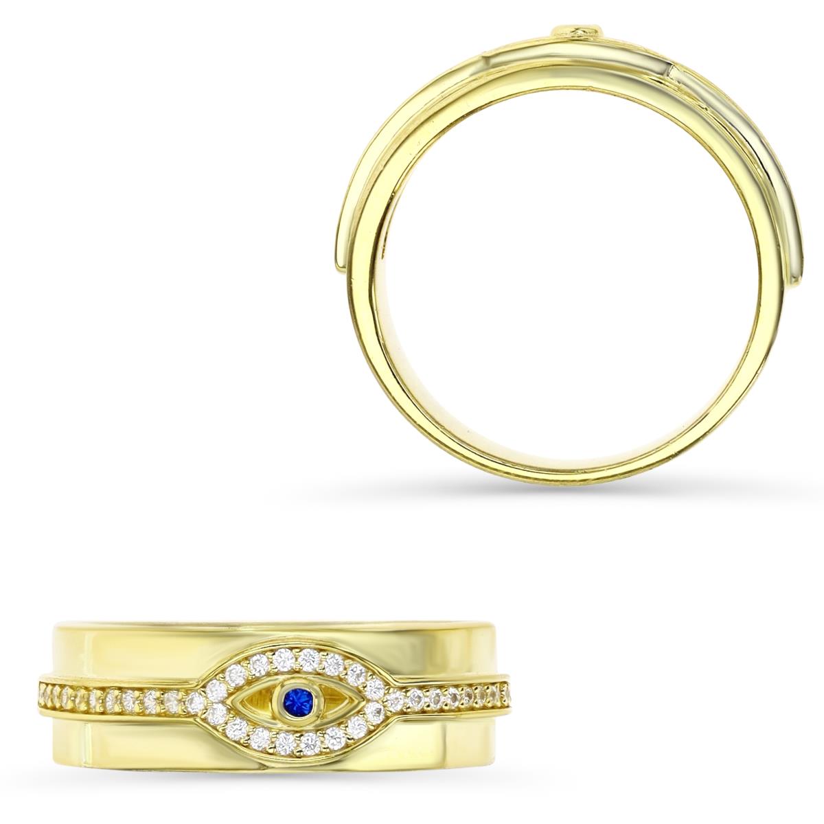 Sterling Silver Yellow 6MM Polished Cr Blue Spinel & White CZ Evil Eye Ring