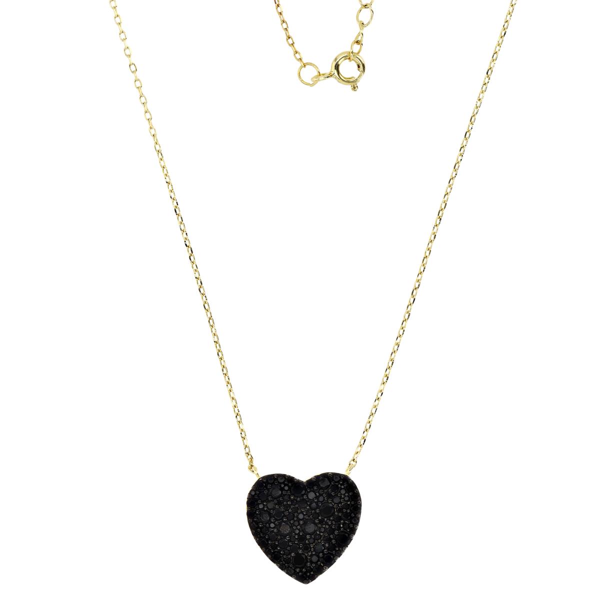 Sterling Silver Yellow 1M & Black CZ Heart 16+2" Necklace