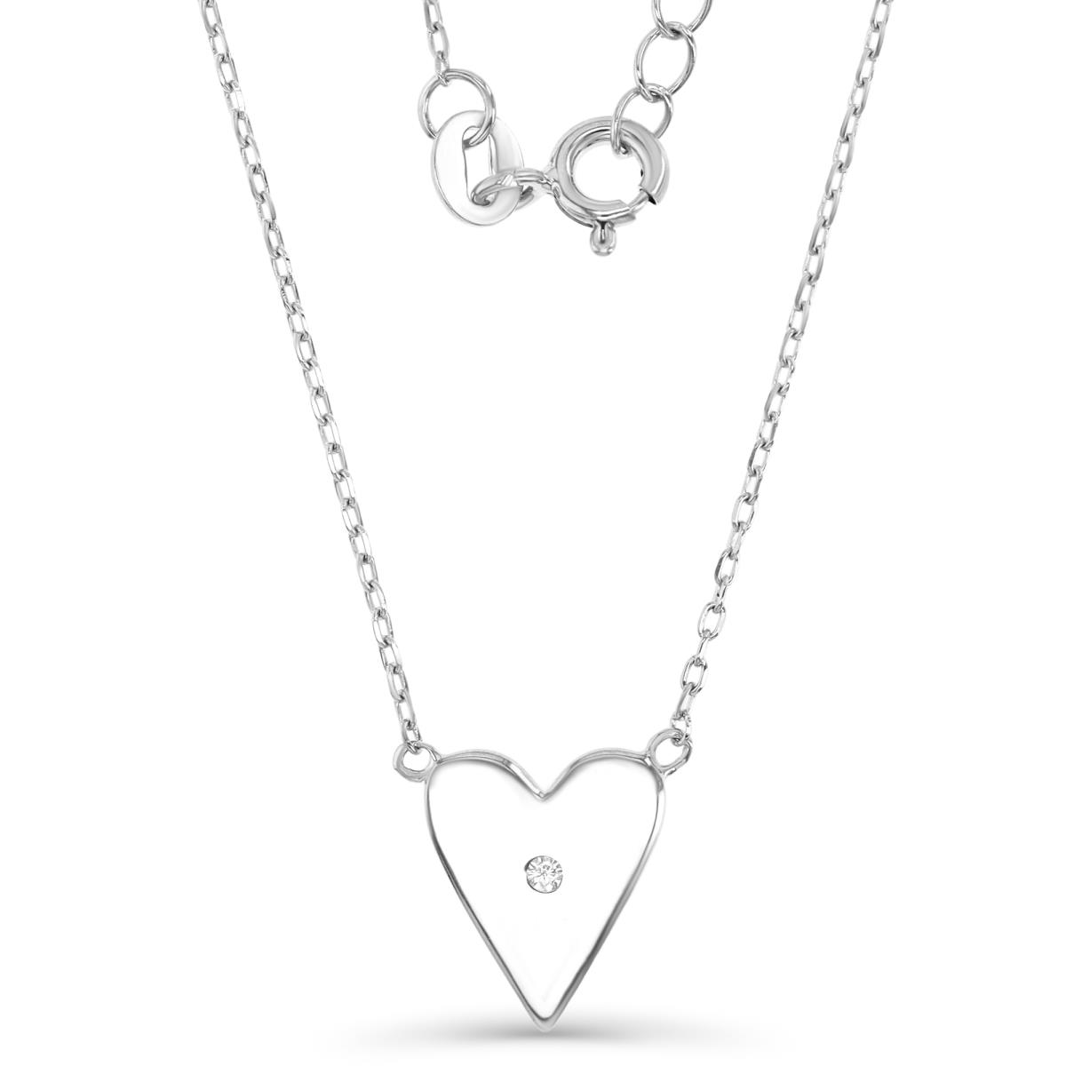 Sterling Silver Rhodium 10MM Polished White CZ Heart Dangling 18+2'' Necklace